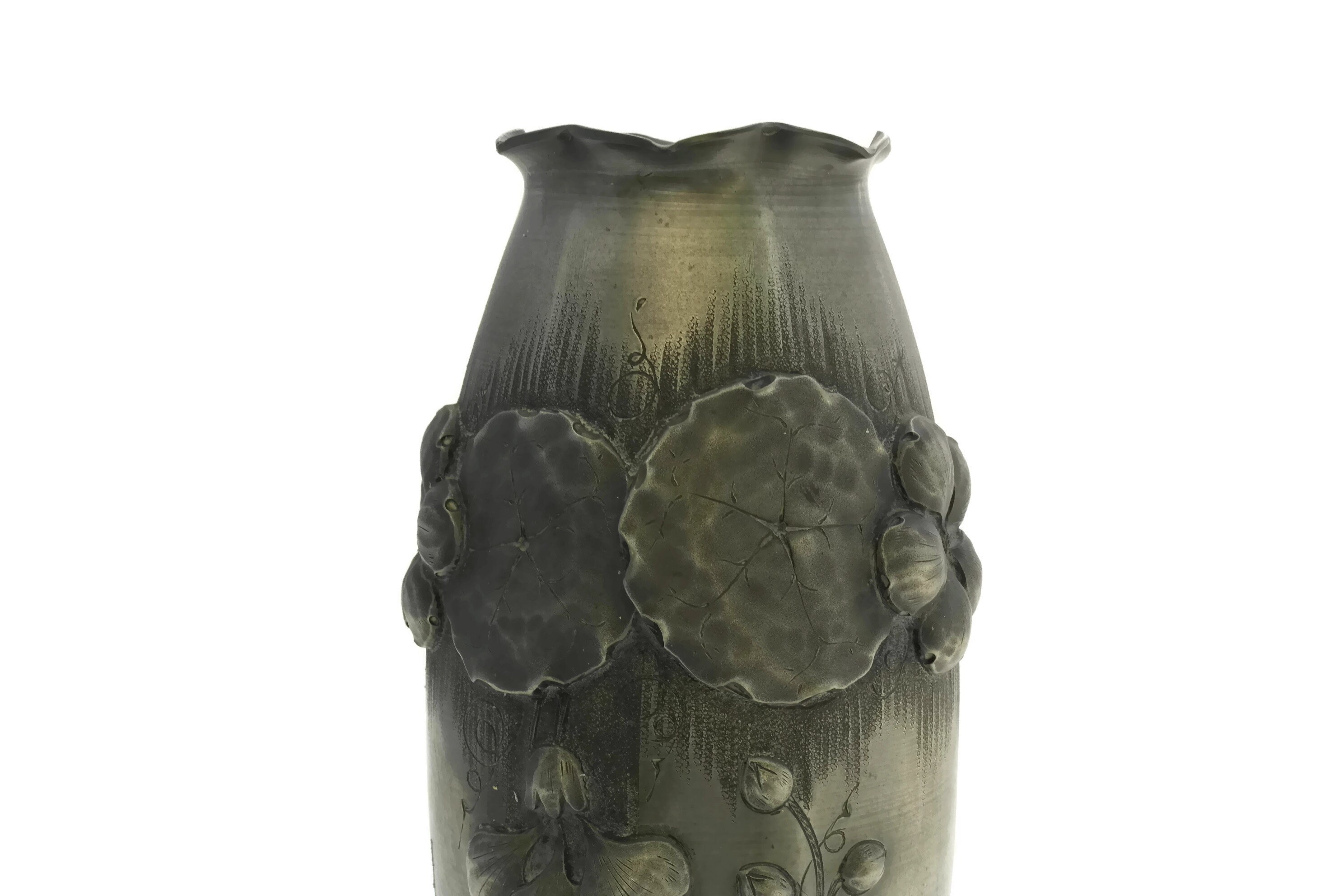 Reserved Art Deco Vase with Flower and Leaf Pattern. Antique French