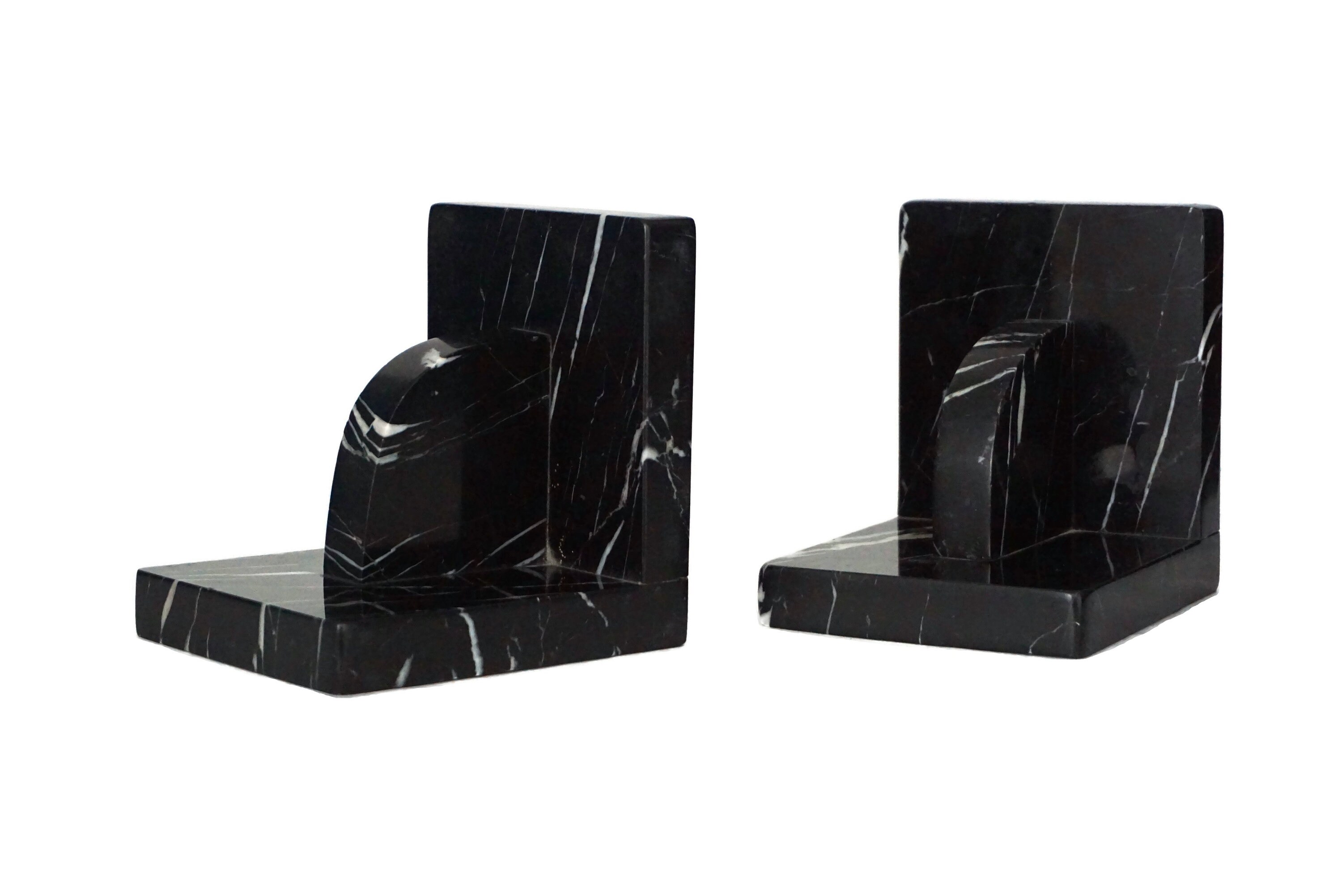 Geometric Art Deco Marble Bookends, French Office and Book Shelf Decor