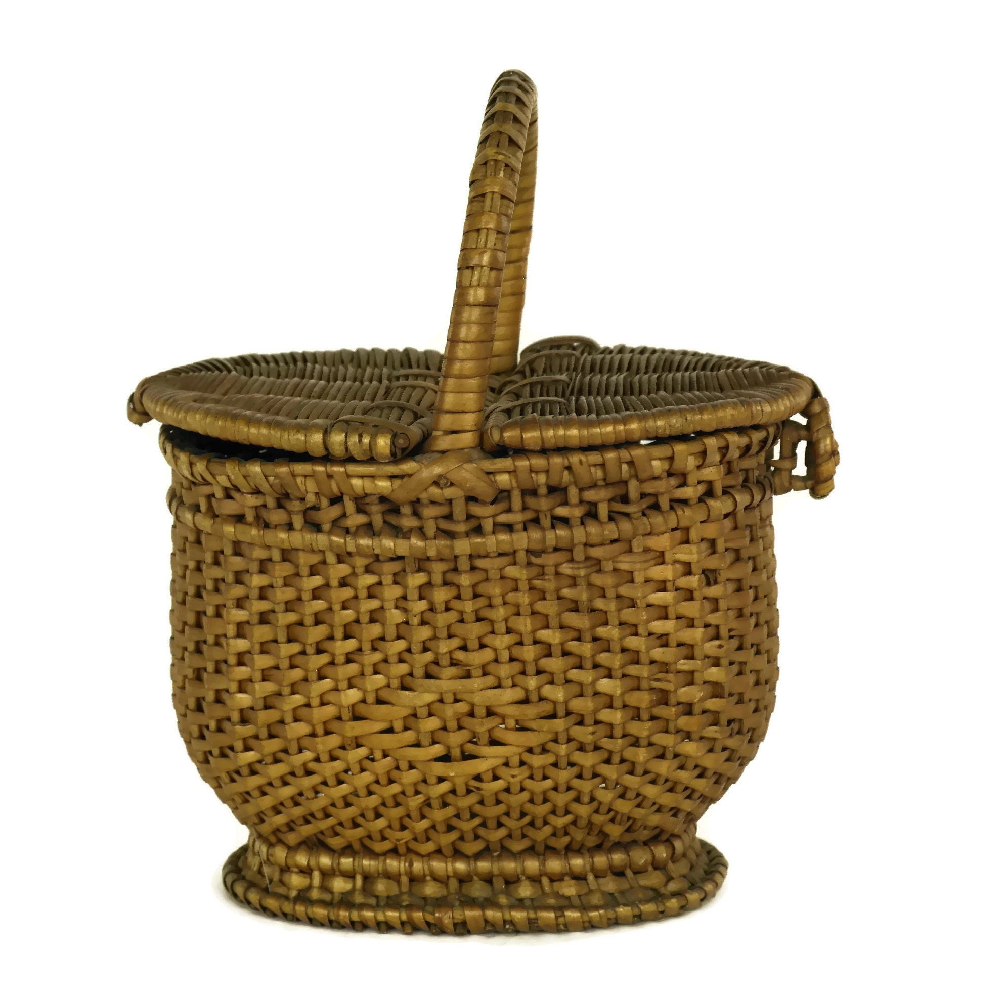 RESERVED for Elaine. French Antique Miniature Basket. Hand Woven Wicker