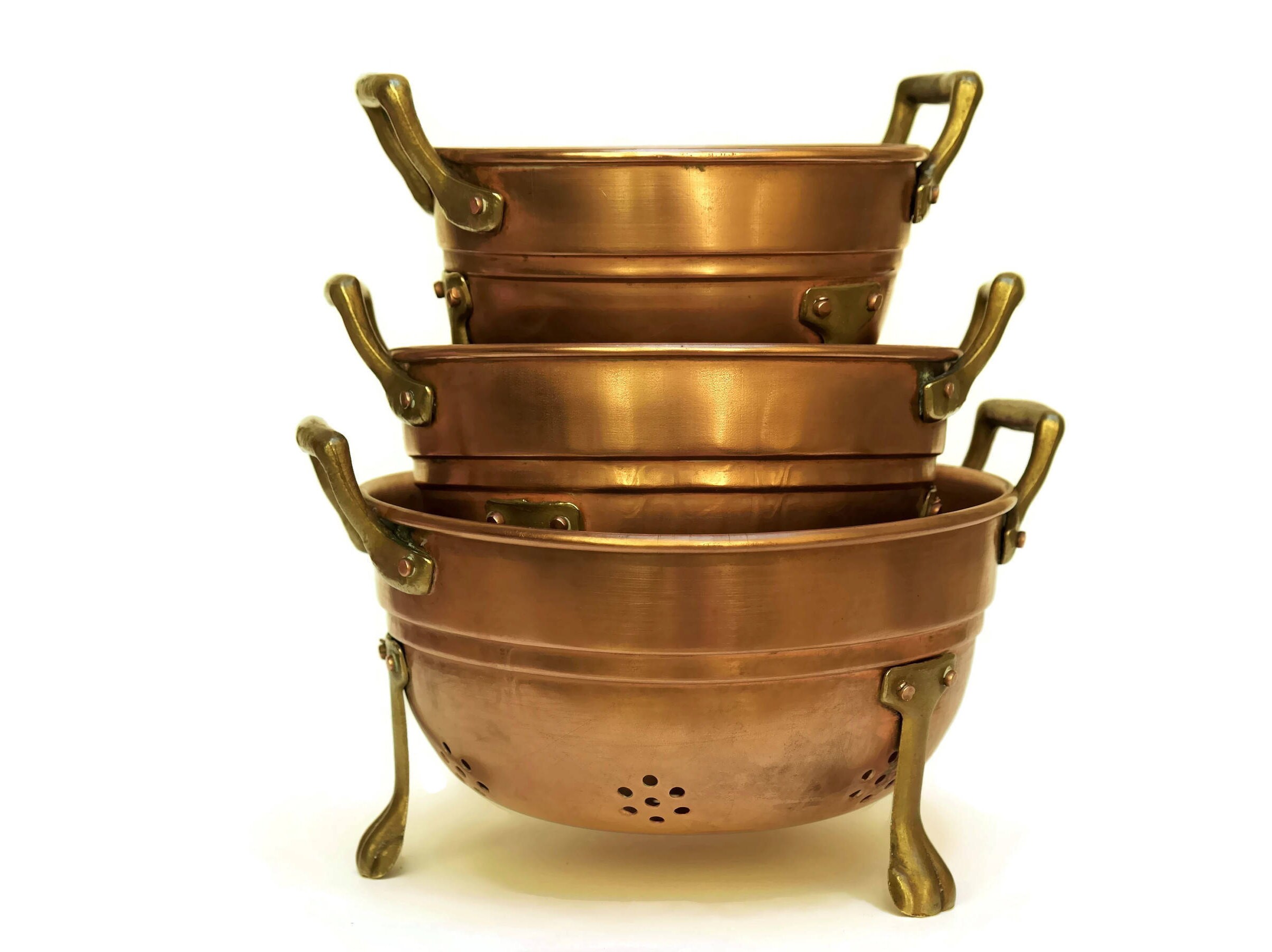 French Copper Colanders Set of 3.