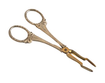 Antique French Sugar Scissors with Ribbon Bow Handles, French Silver Plate Sugar Cube Tongs