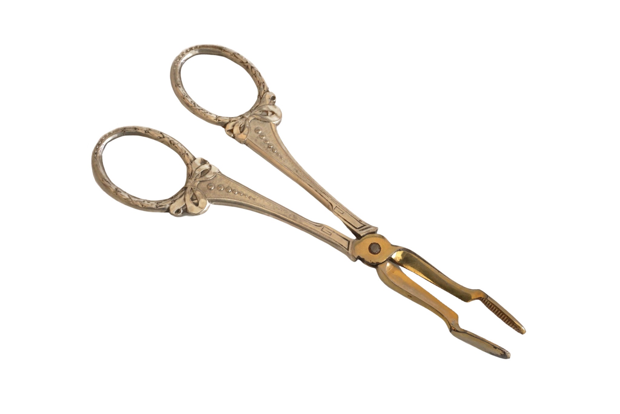 Ciseaux à Sucre Français Antiques avec Poignées d'arc en Ruban, Pinces Pain Morceaux de Argent