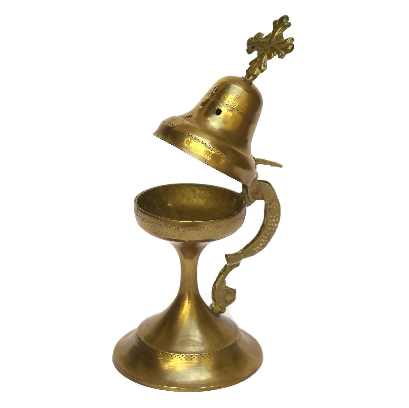 Vintage Brass Incense Burner with Cross.