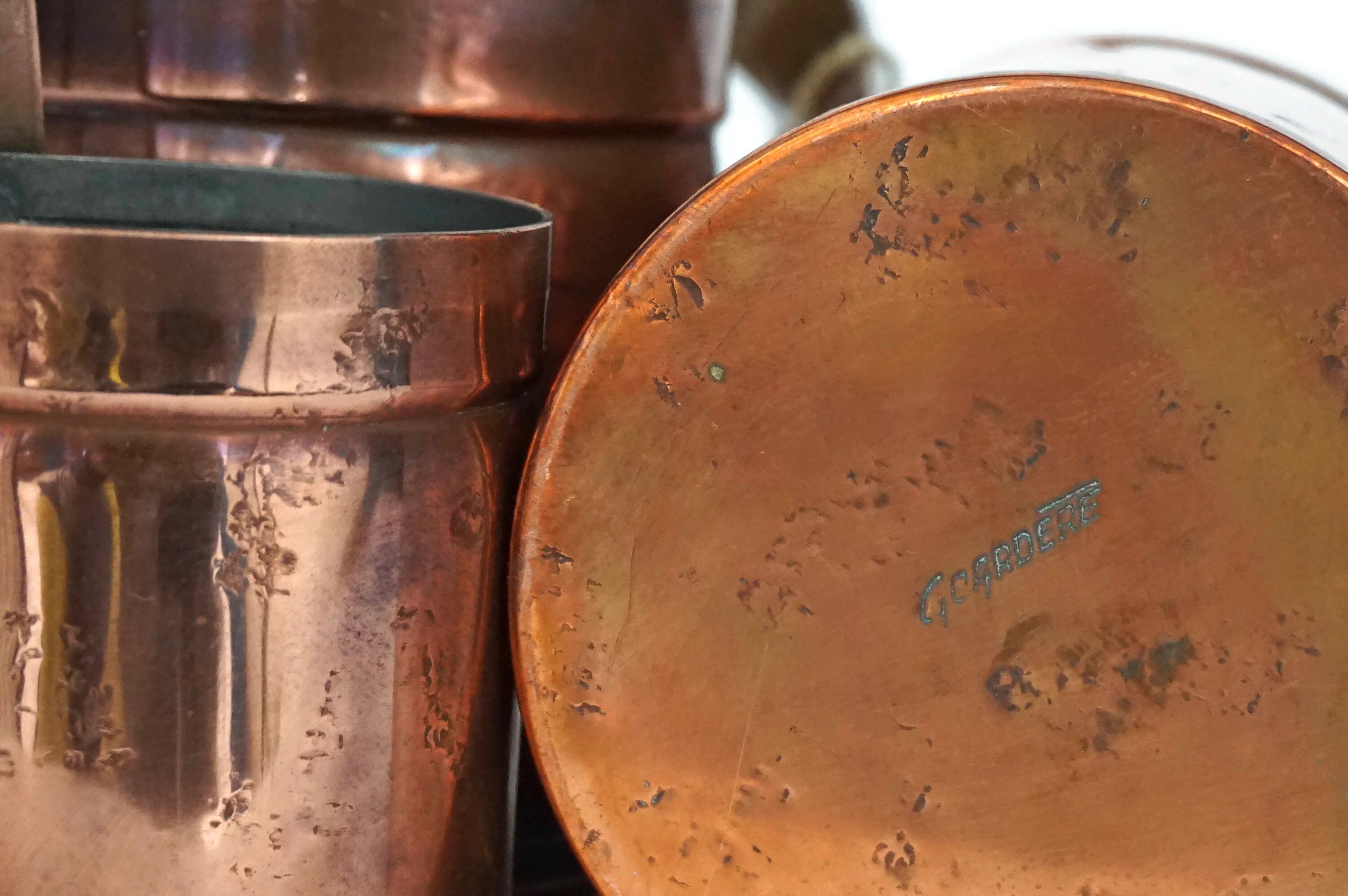 French Copper Measuring Cups Set, Vintage Rustic Kitchen Decor