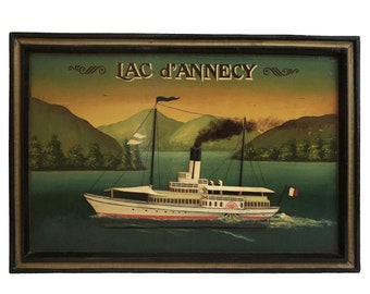 Steam Boat Nautical Wall Sign, Vintage Annecy Lake and Landscape Art