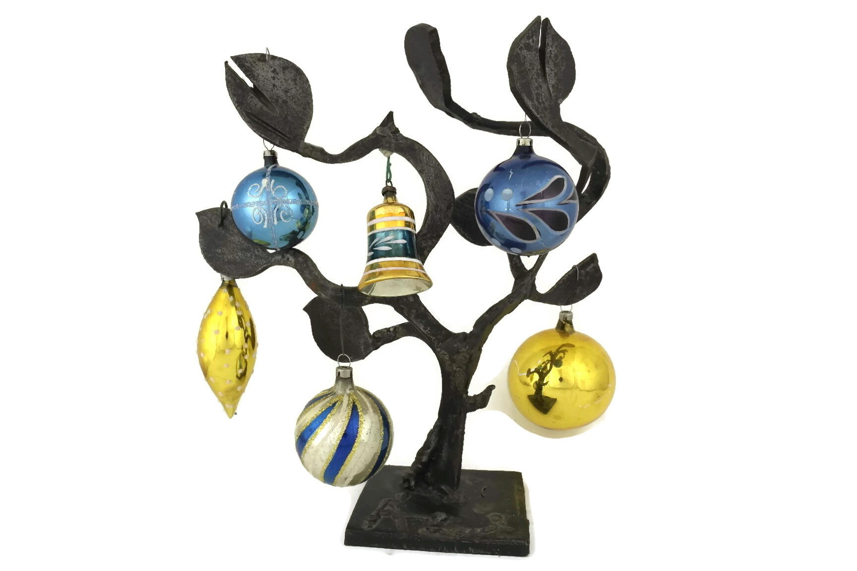 Vintage Blue and Gold Glass Christmas Ornaments.