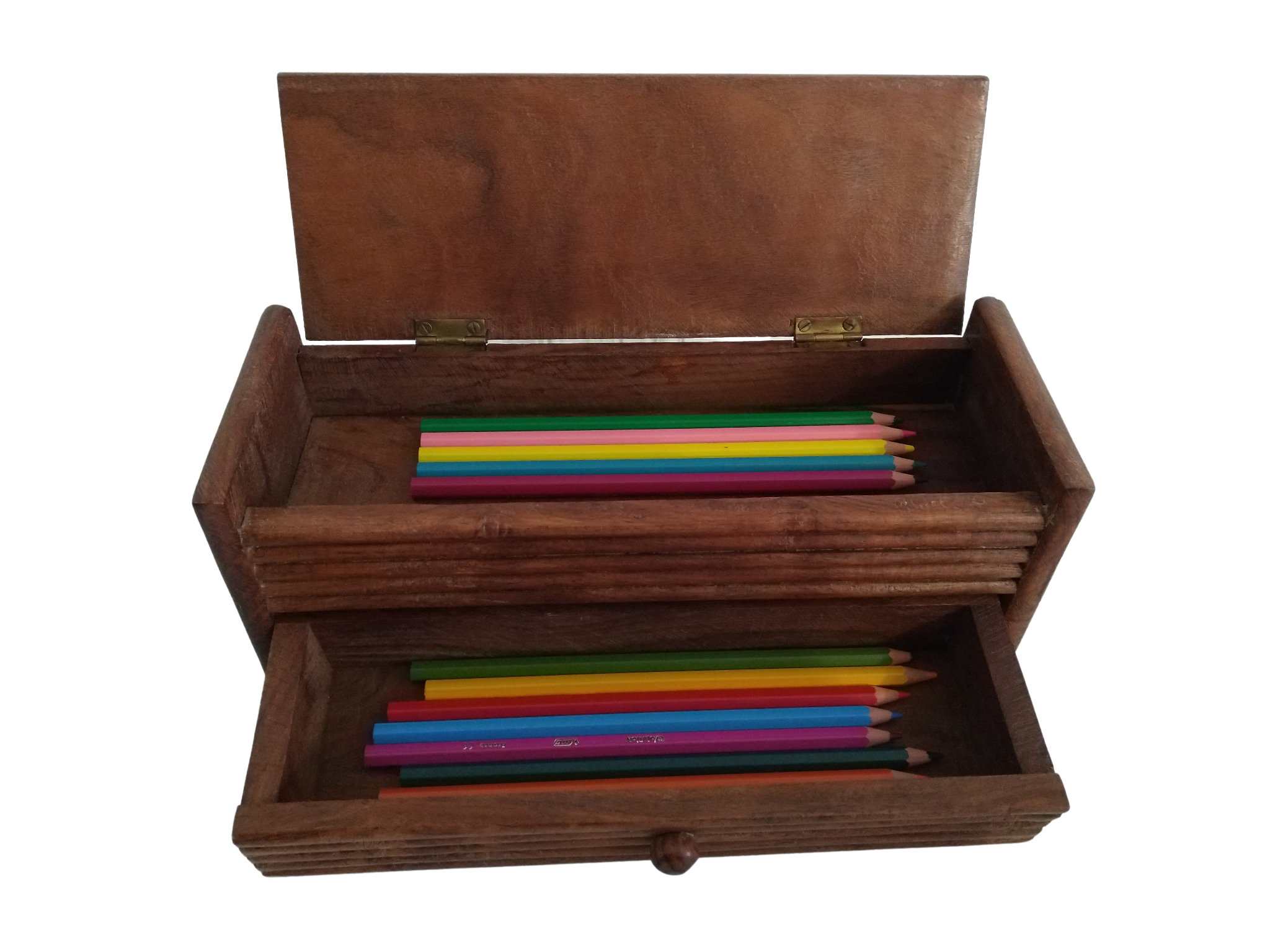 Vintage Wooden Pencil Box and Desk Organizer