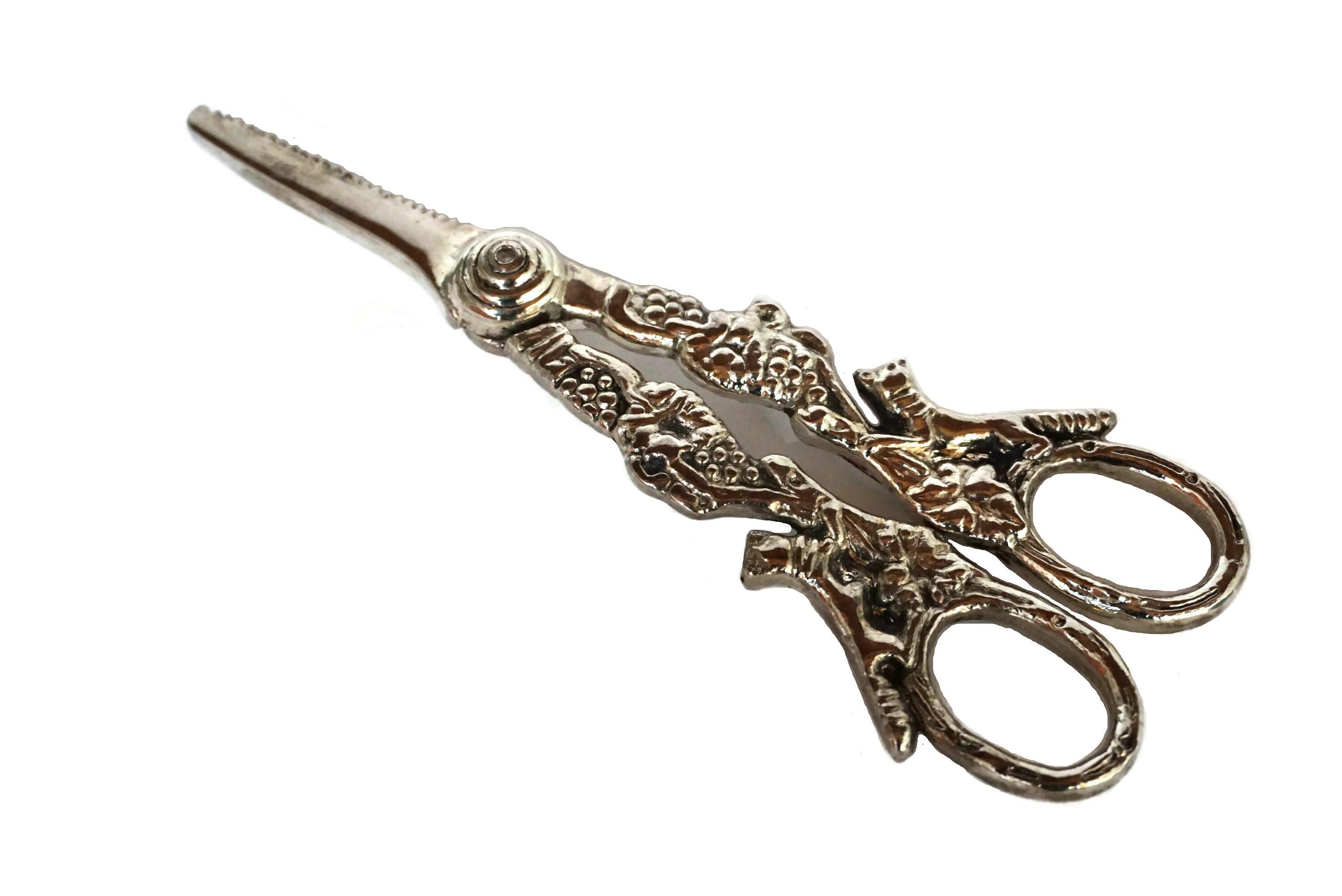 French Grape Scissors, Silver Plate Metal with Vine Leaf Handles