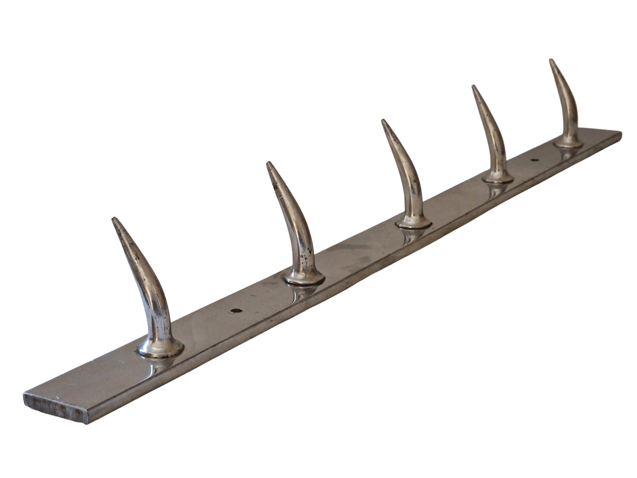 French Butcher Meat Hook Rack, Steel Wolf Teeth Pegs Rail, Industrial Decor