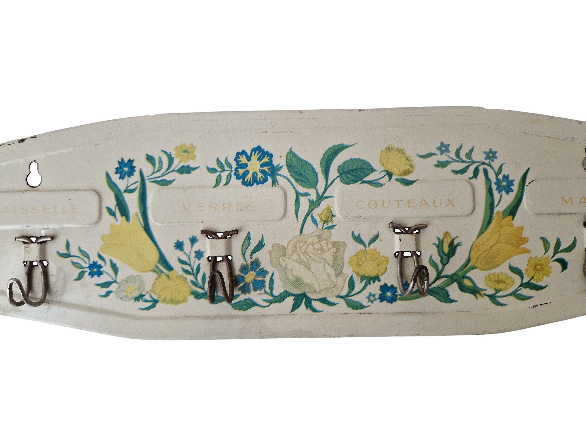 Mid Century French Dish Towel Holder, Shabby Vintage Kitchen Tea Cloth