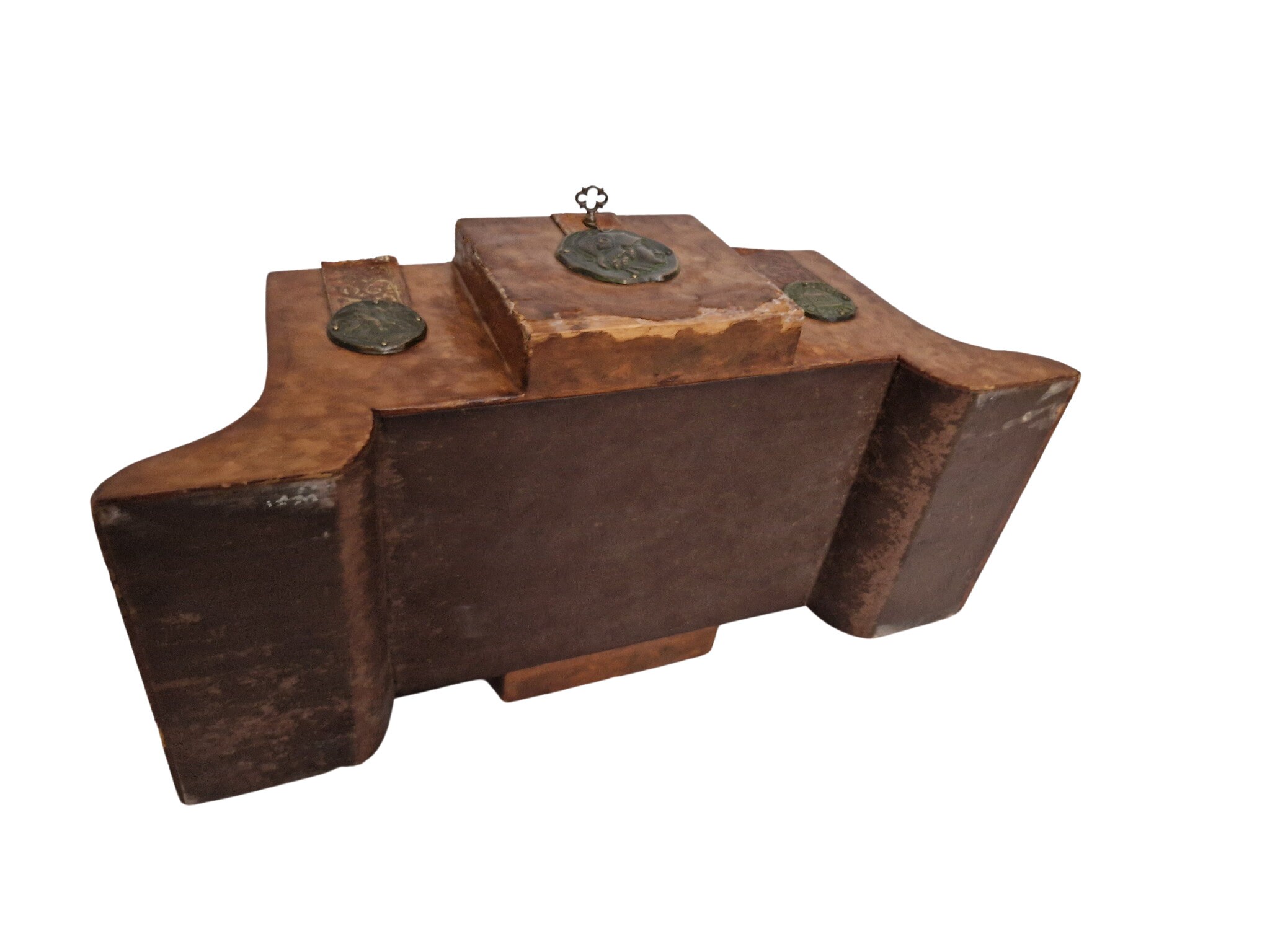 French Antique Leather Candy Box with Medals and Coins by La Marquise