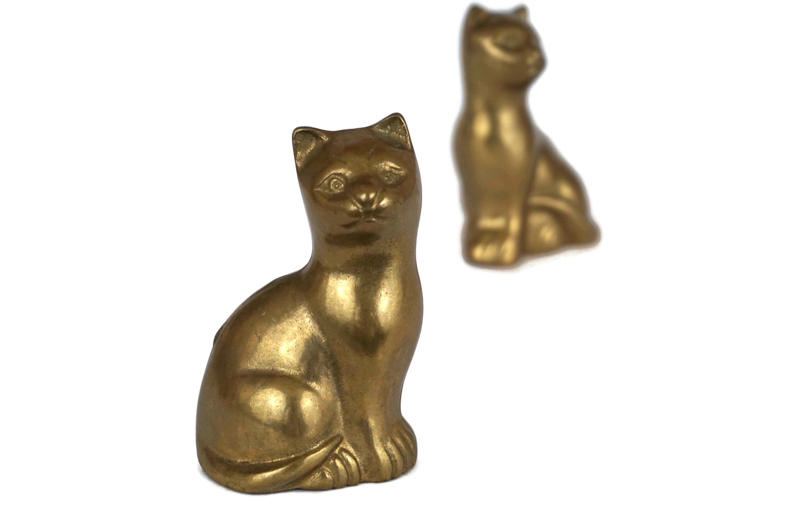 Brass Sitting Cat Figurine Pair, Animal Lover Gifts