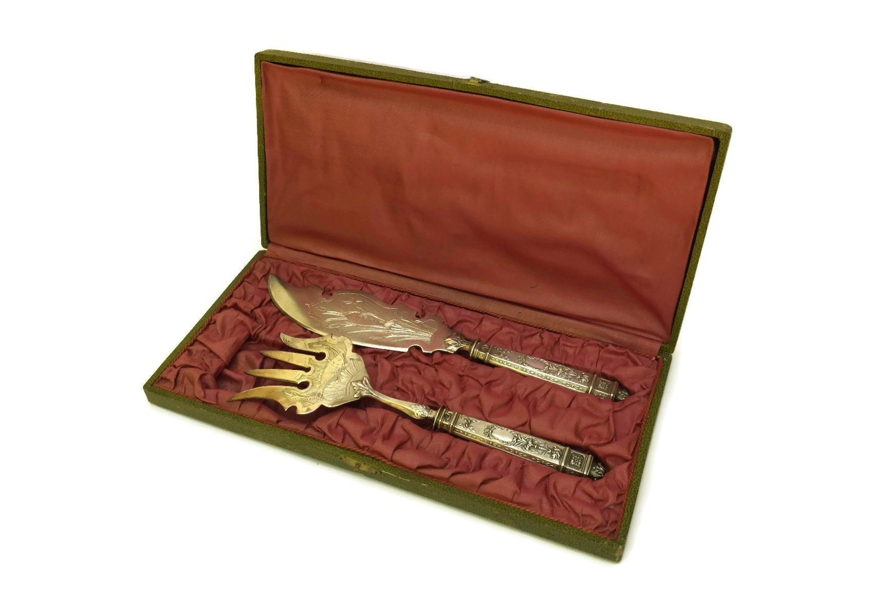 RESERVED for Jack. Antique French Silver Fish Servers, Engraved Knife