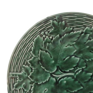 French Green Majolica Plate with Grape Vine Leaf and Basket Weave Pattern by GIEN image 8