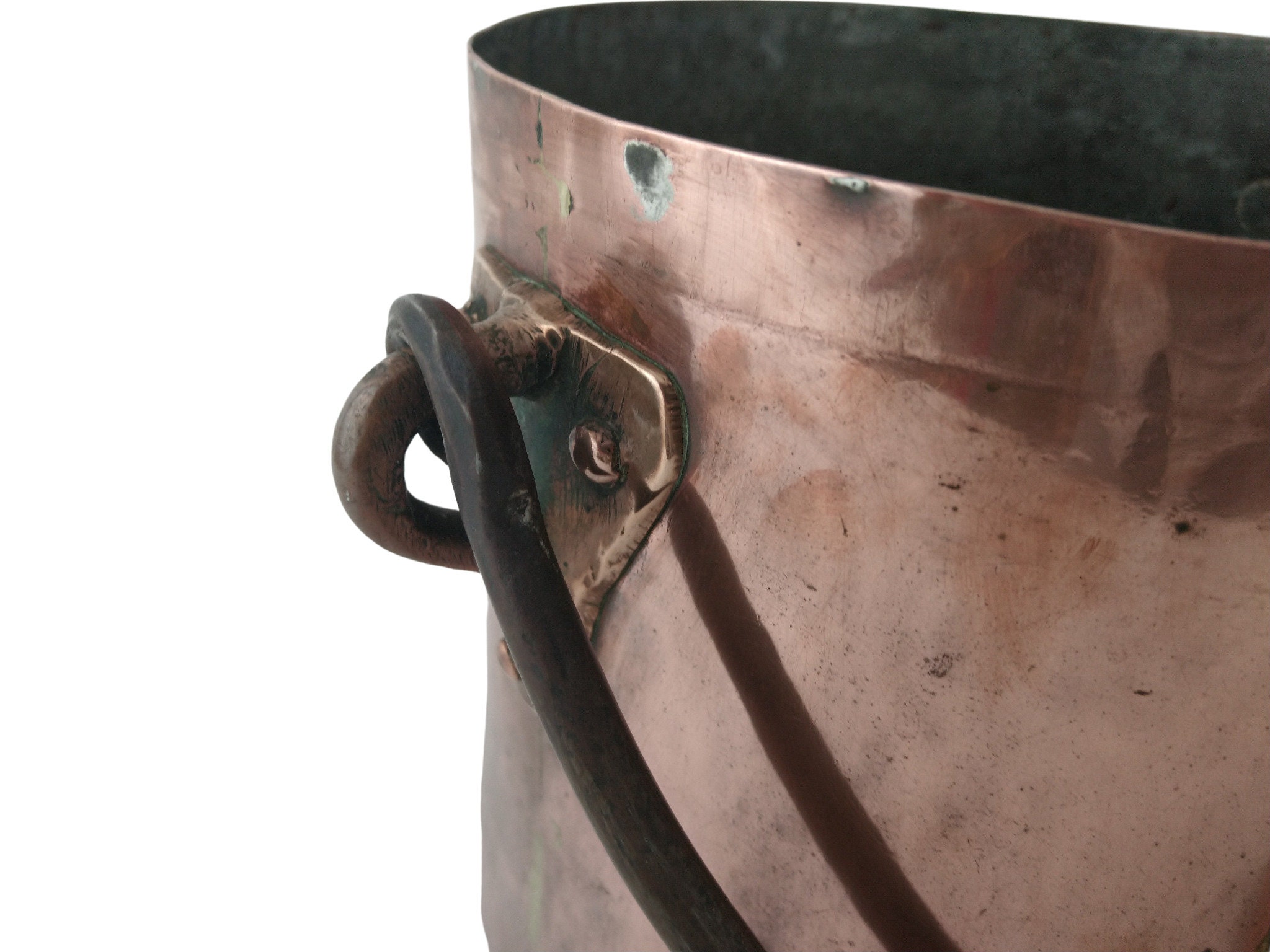 Antique French Copper Cauldron with Lid, Rustic Country Kitchen Cookware and Decor