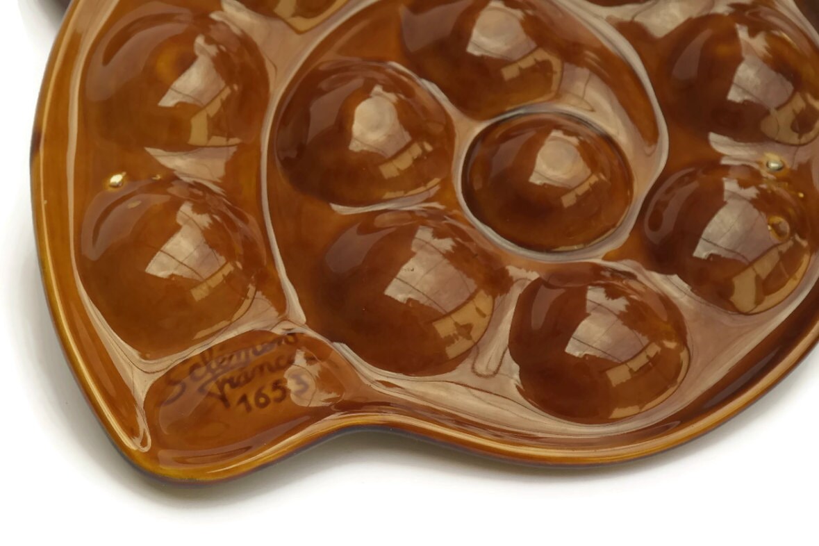 French Vintage Escargot Plates by Saint Clement. Set of 6 Snail Dishes