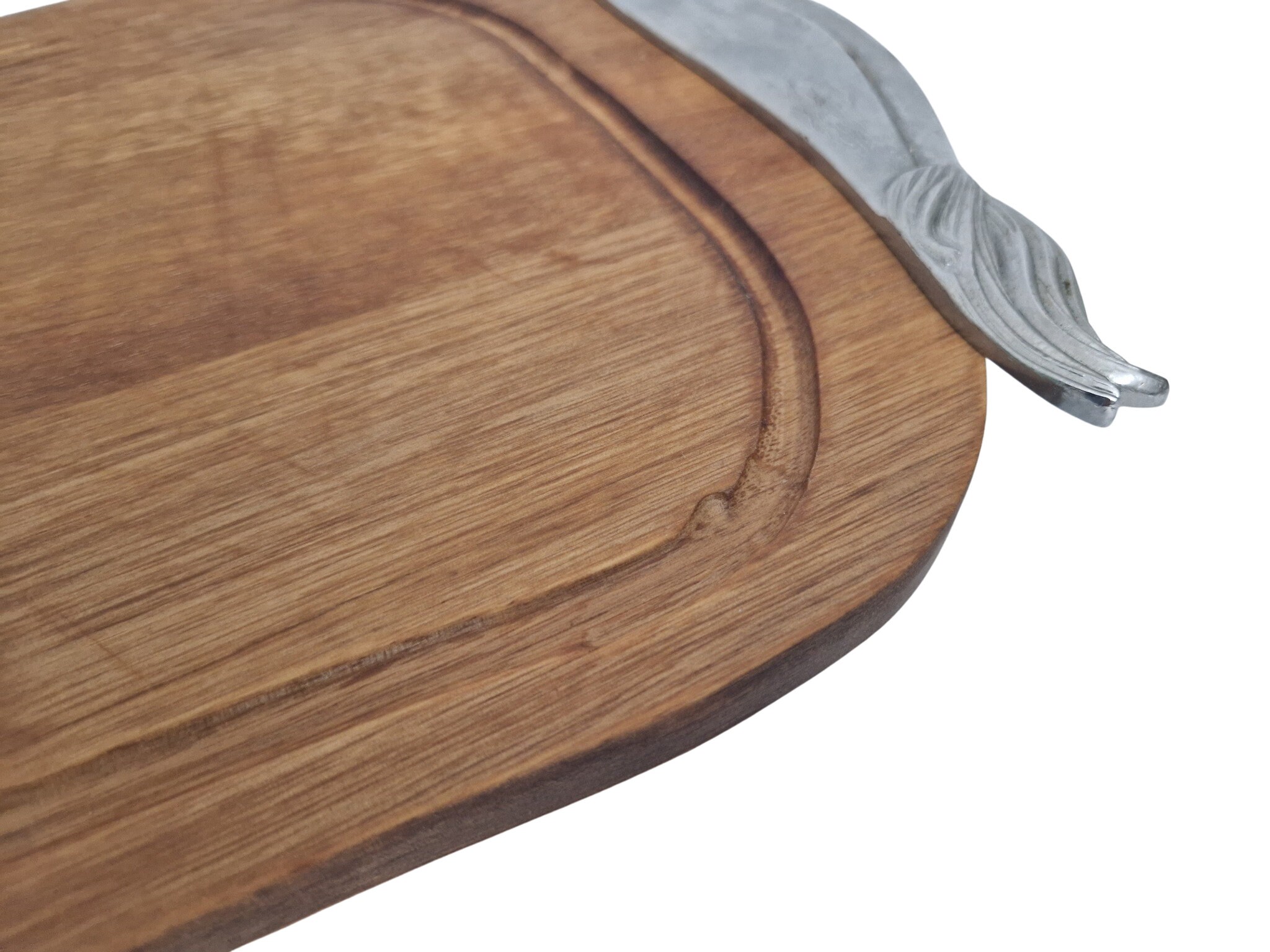 French Meat Carving Board with Metal Bull Head Figure, Vintage Wood and