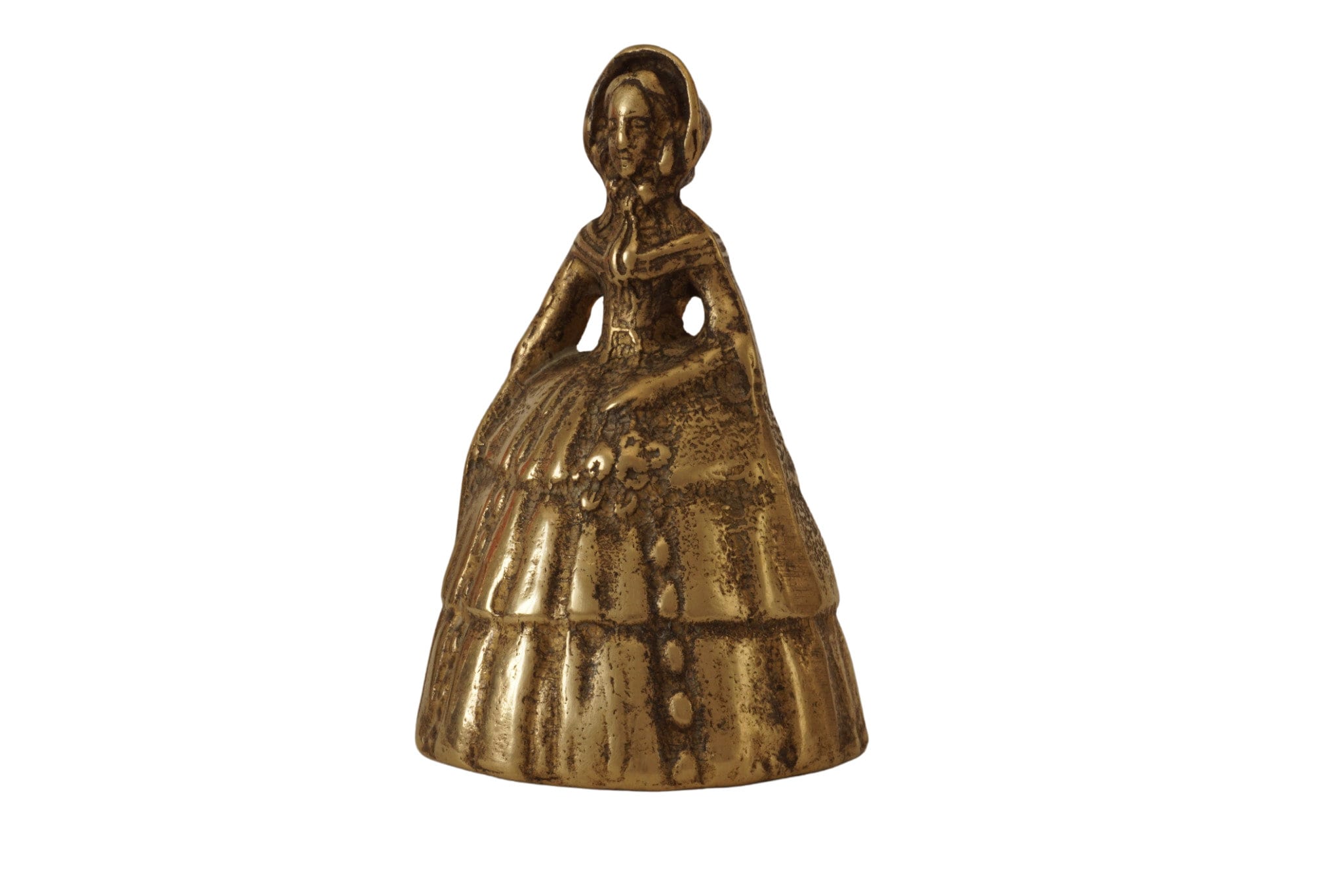 Brass Victorian Lady Table Bell, Vintage Figurine Service Bell