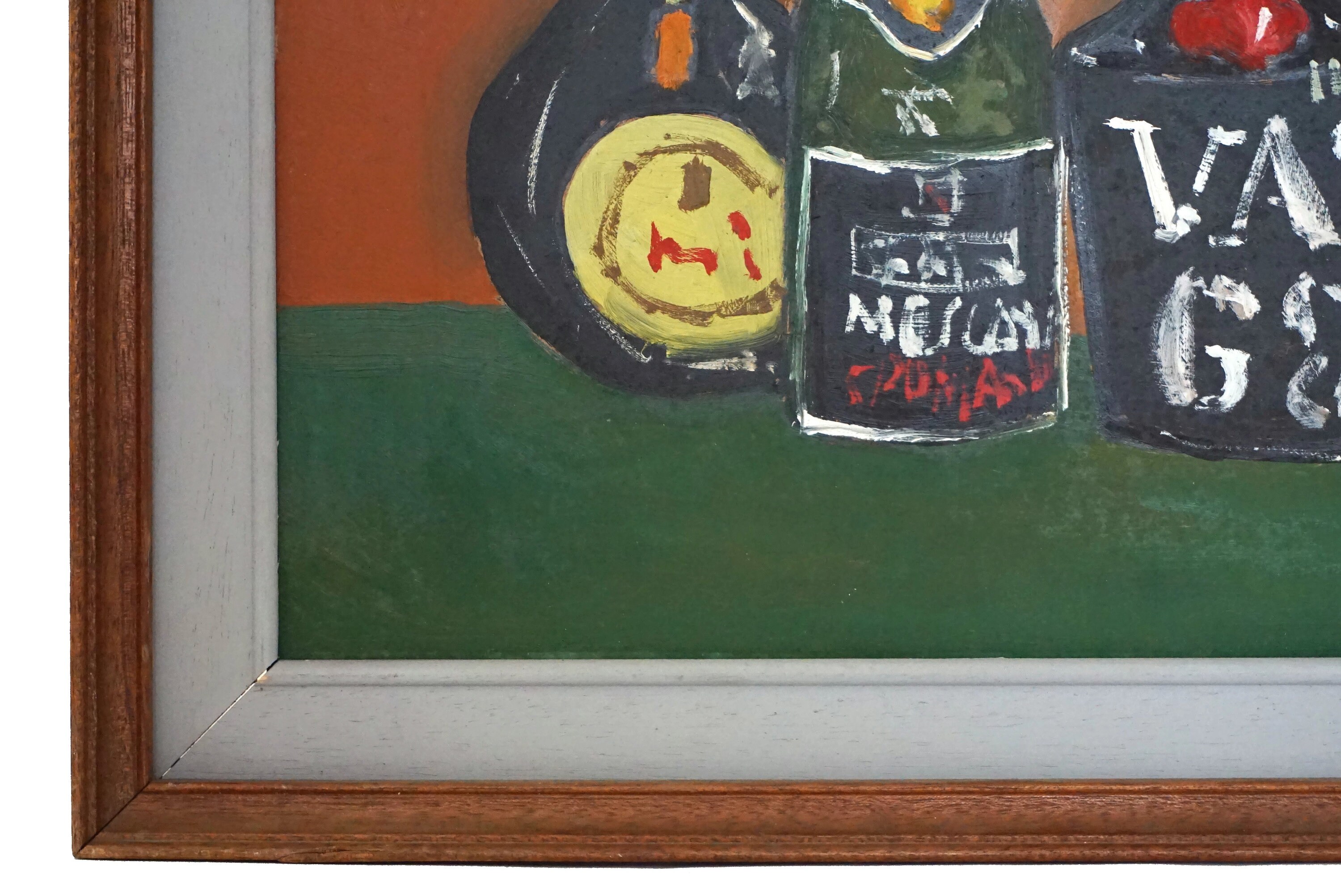 Mid Century Liquor Bottle Painting, Original Still Life Art, Bar Wall Decor