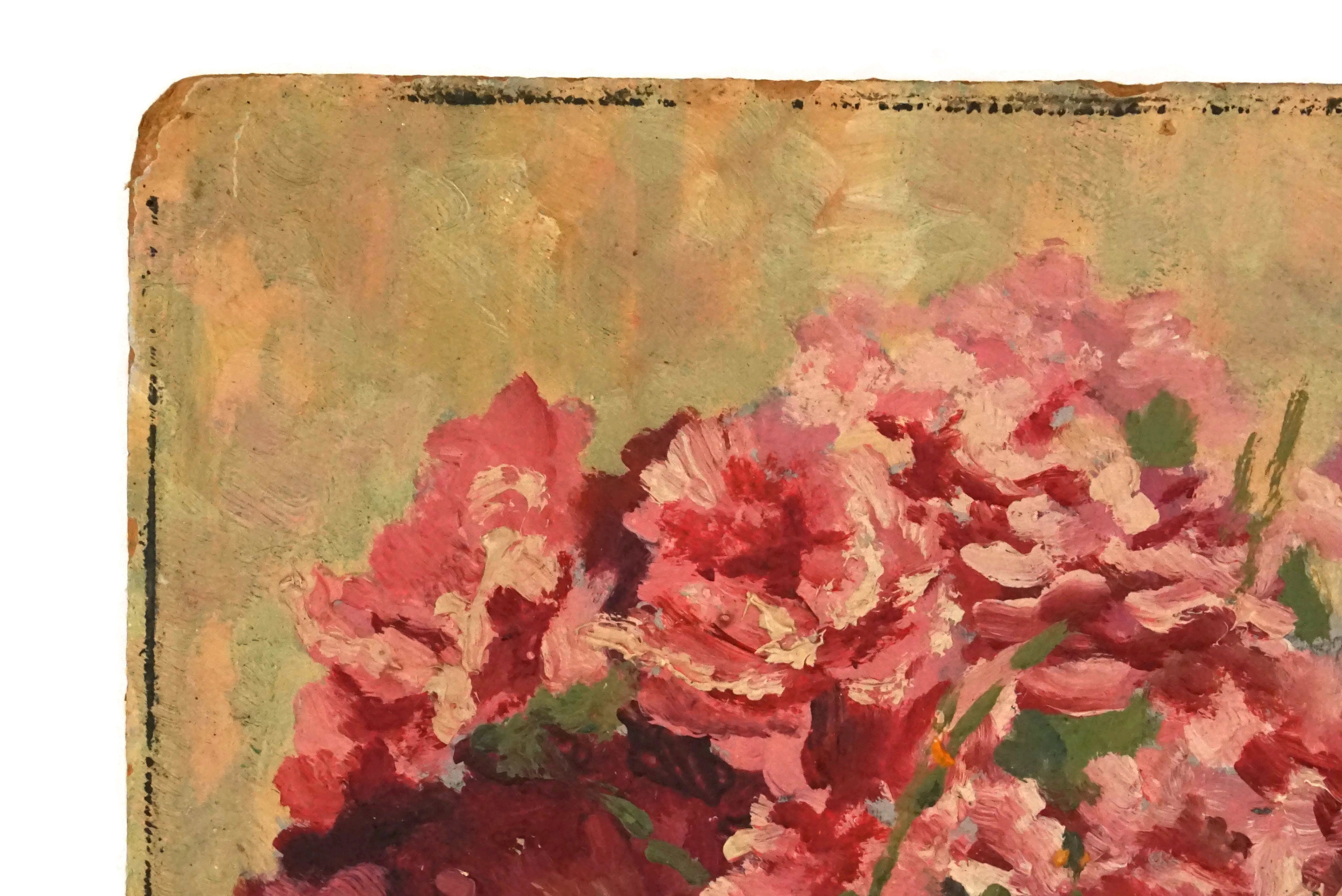 Vintage French Carnation Oil Painting, Floral Still Life, Original