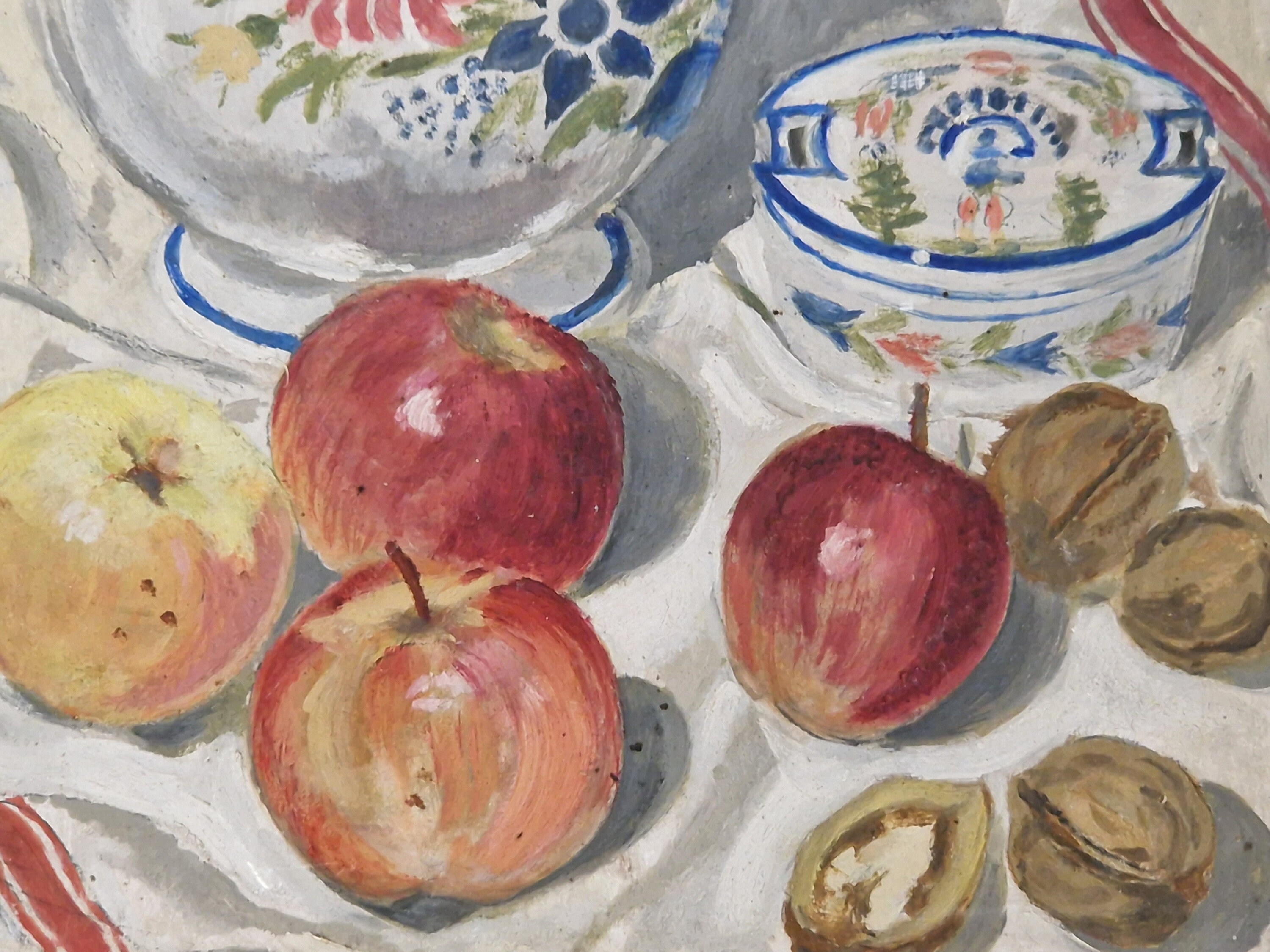 1950s French Kitchen Still Life Painting with Quimper Pottery Pitcher