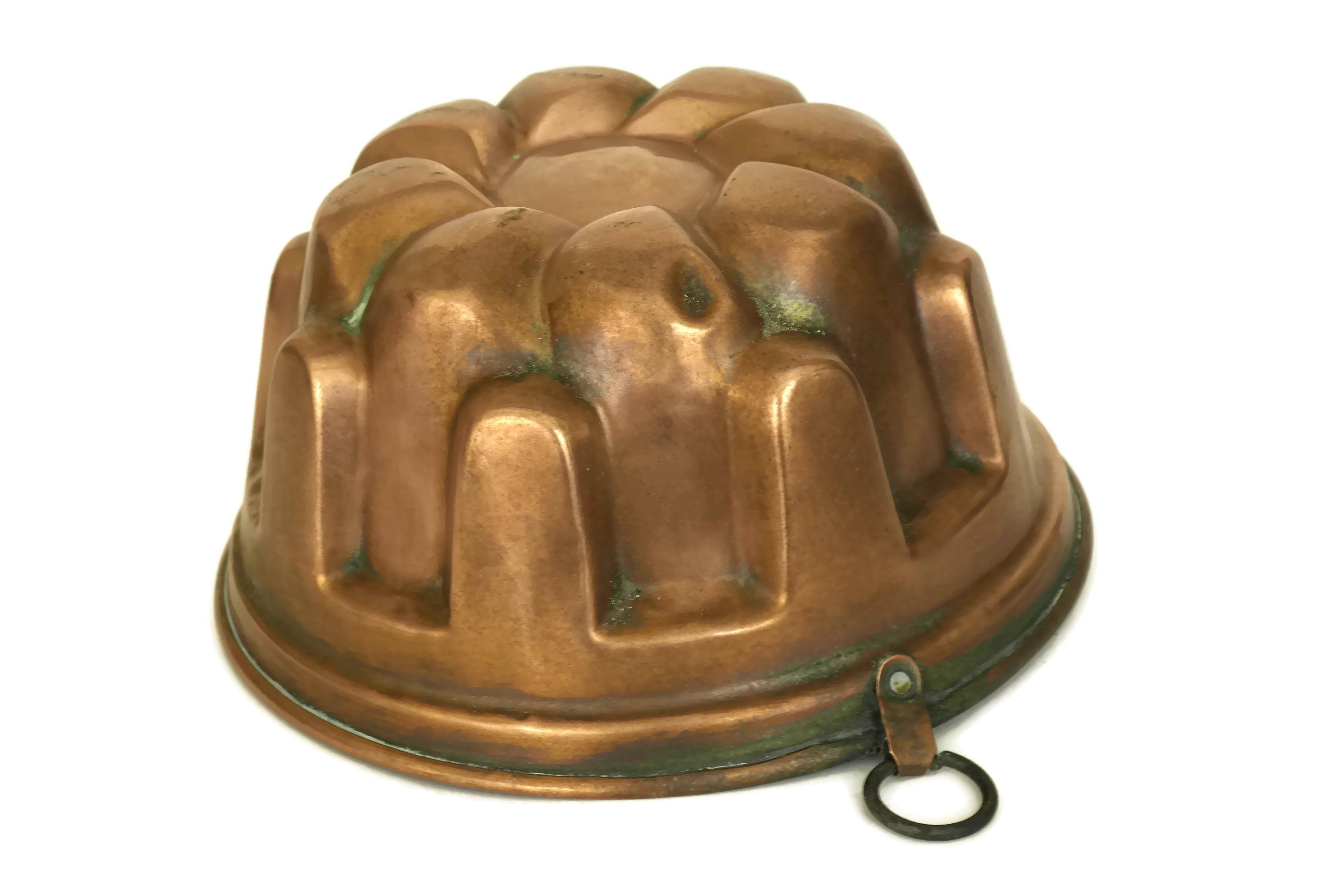 Antique French Copper Jello Mold. Rustic Kitchen Wall Decor. Copper