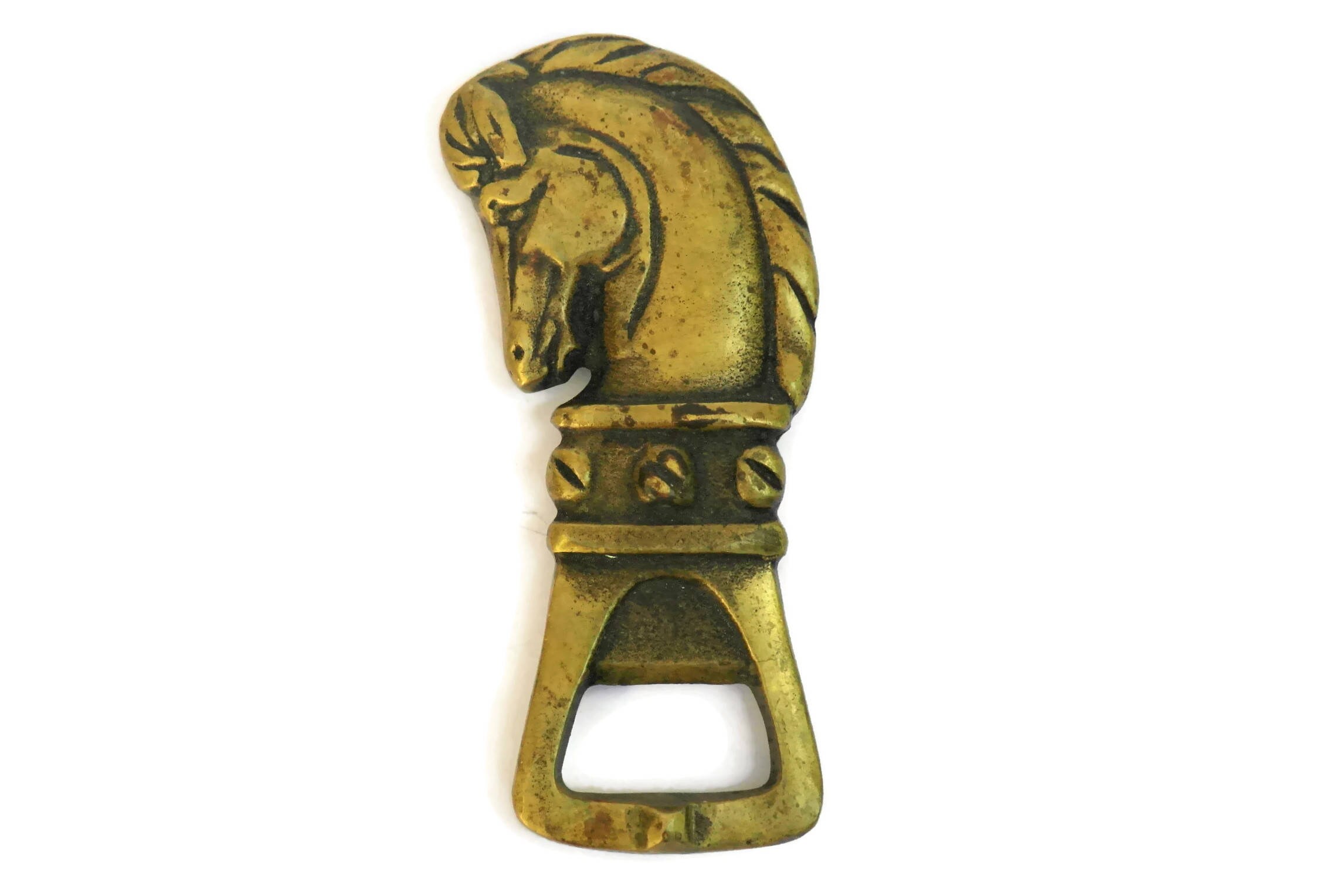 French Vintage Brass Horse Bottle Opener. 1970s Vintage Figural Horse