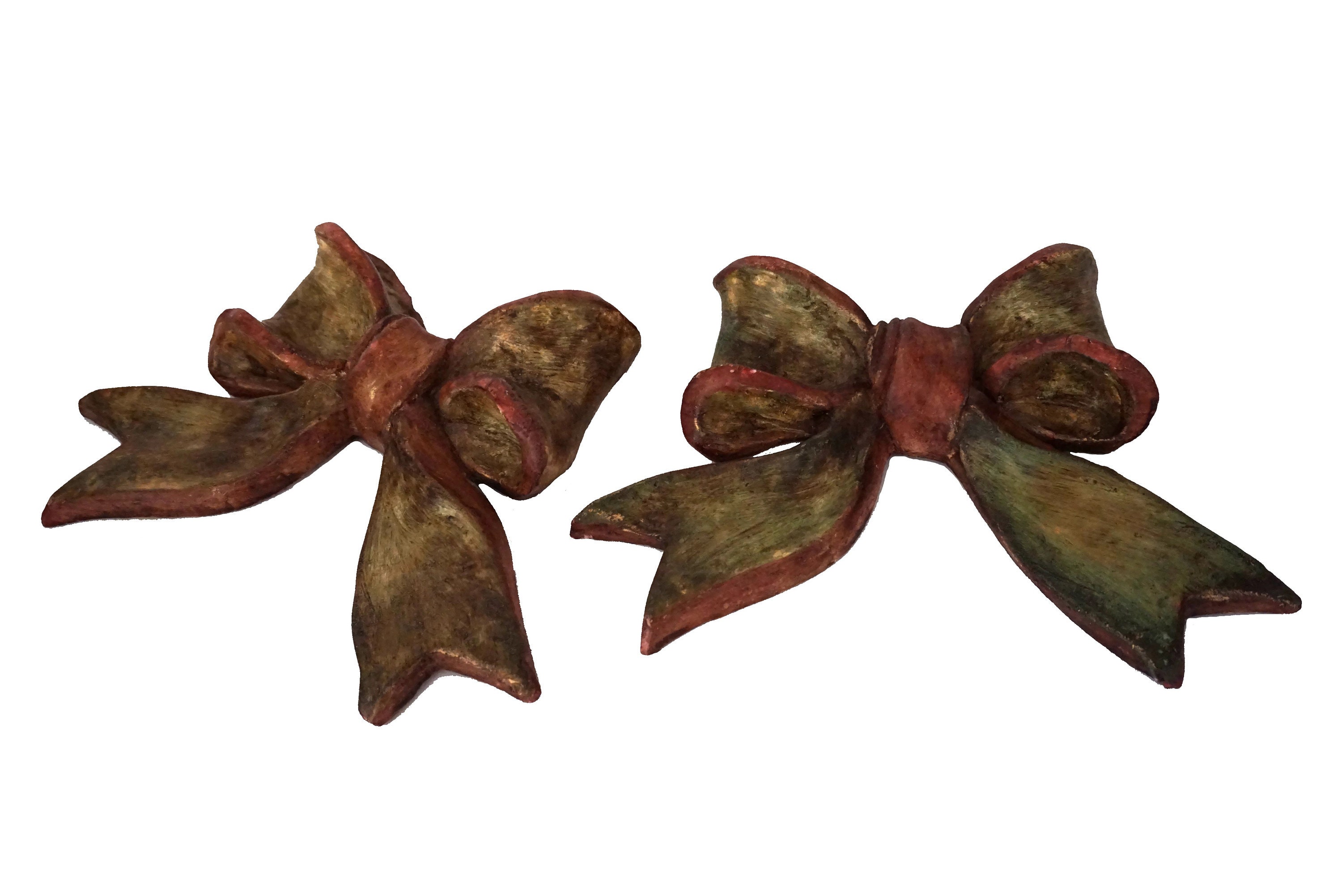 French Ribbon Bow Wall Plaques Large Pair, Shabby Romantic Home Decor