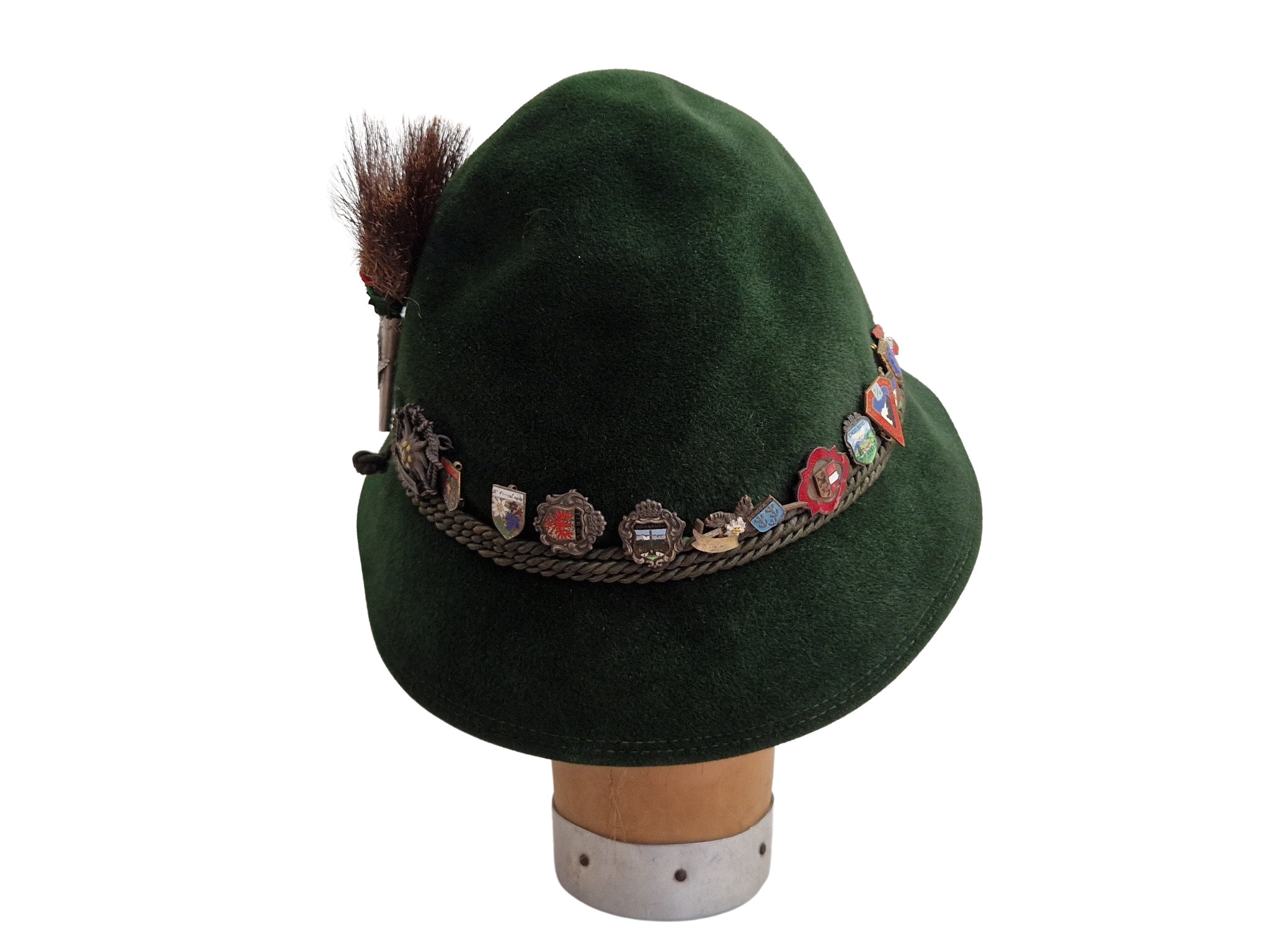 Vintage Tyrolean Hat with Brush and Pins, Traditional Austrian Folk Costume
