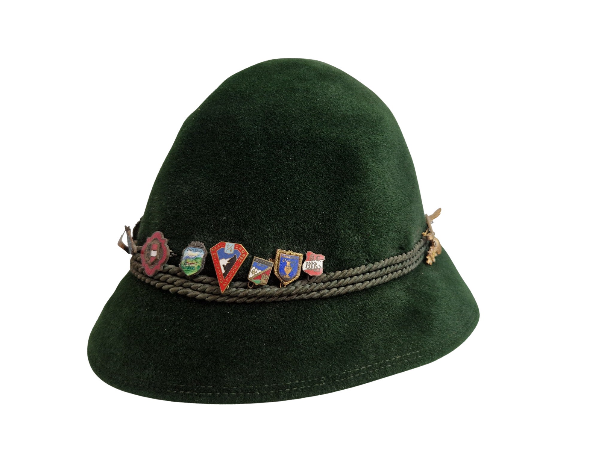Vintage Tyrolean Hat with Brush and Pins, Traditional Austrian Folk Costume