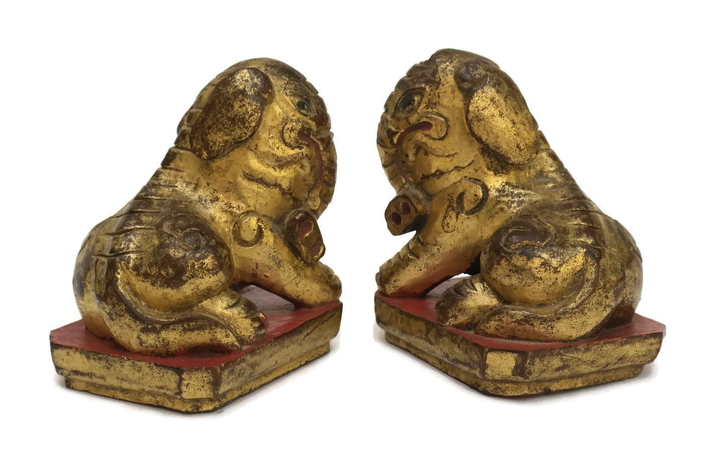 Antique Chinese Elephant Figurines, Pair of 19th Century Carved Gilt