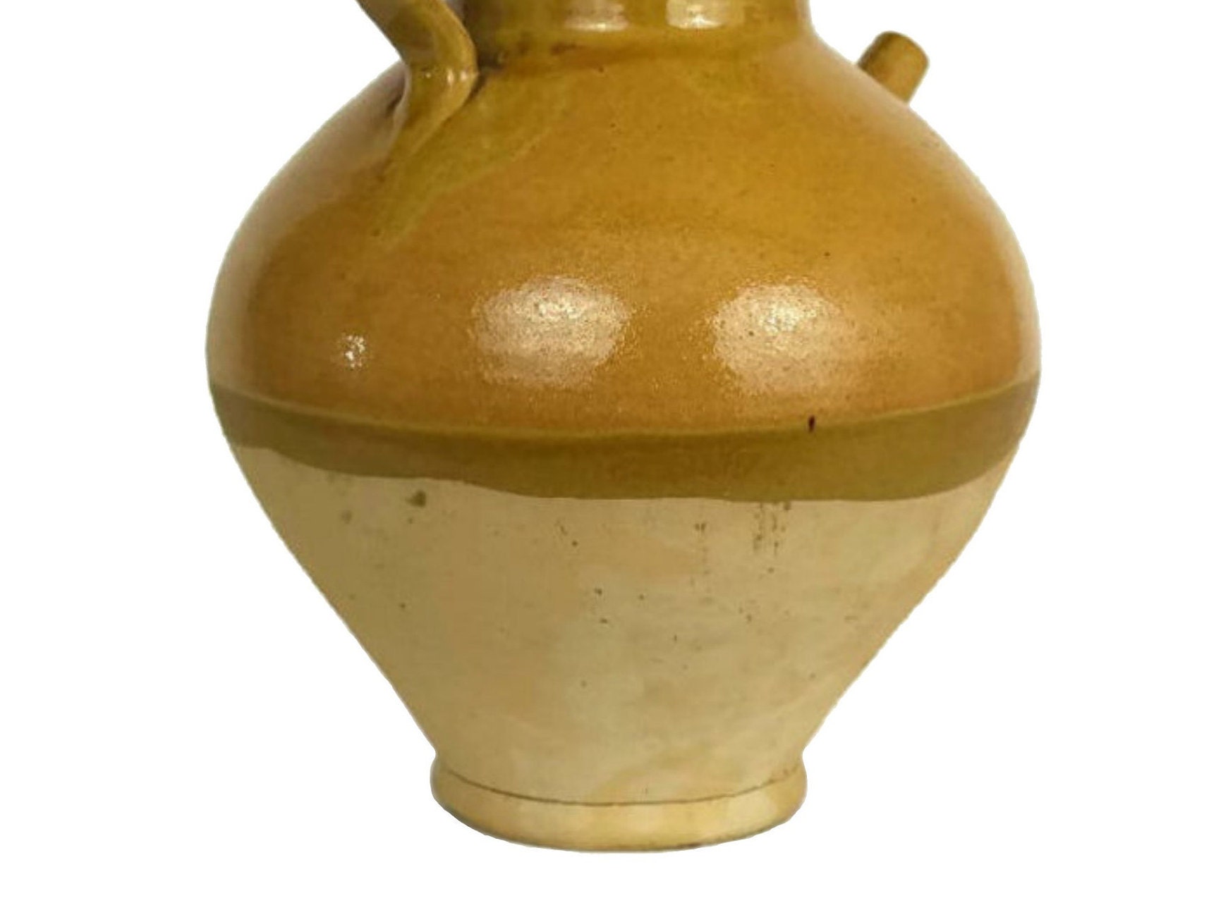 Provence Stoneware Wine Jug, Half Glazed Ocher Ceramic Urn