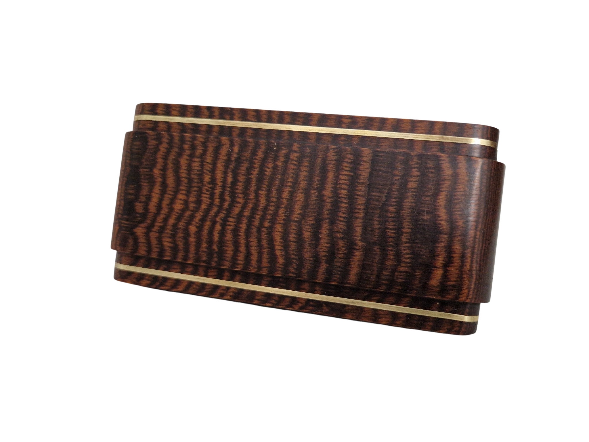 French Art Deco Macassar Ebony and Brass Ink Blotter, Antique Wood Desk