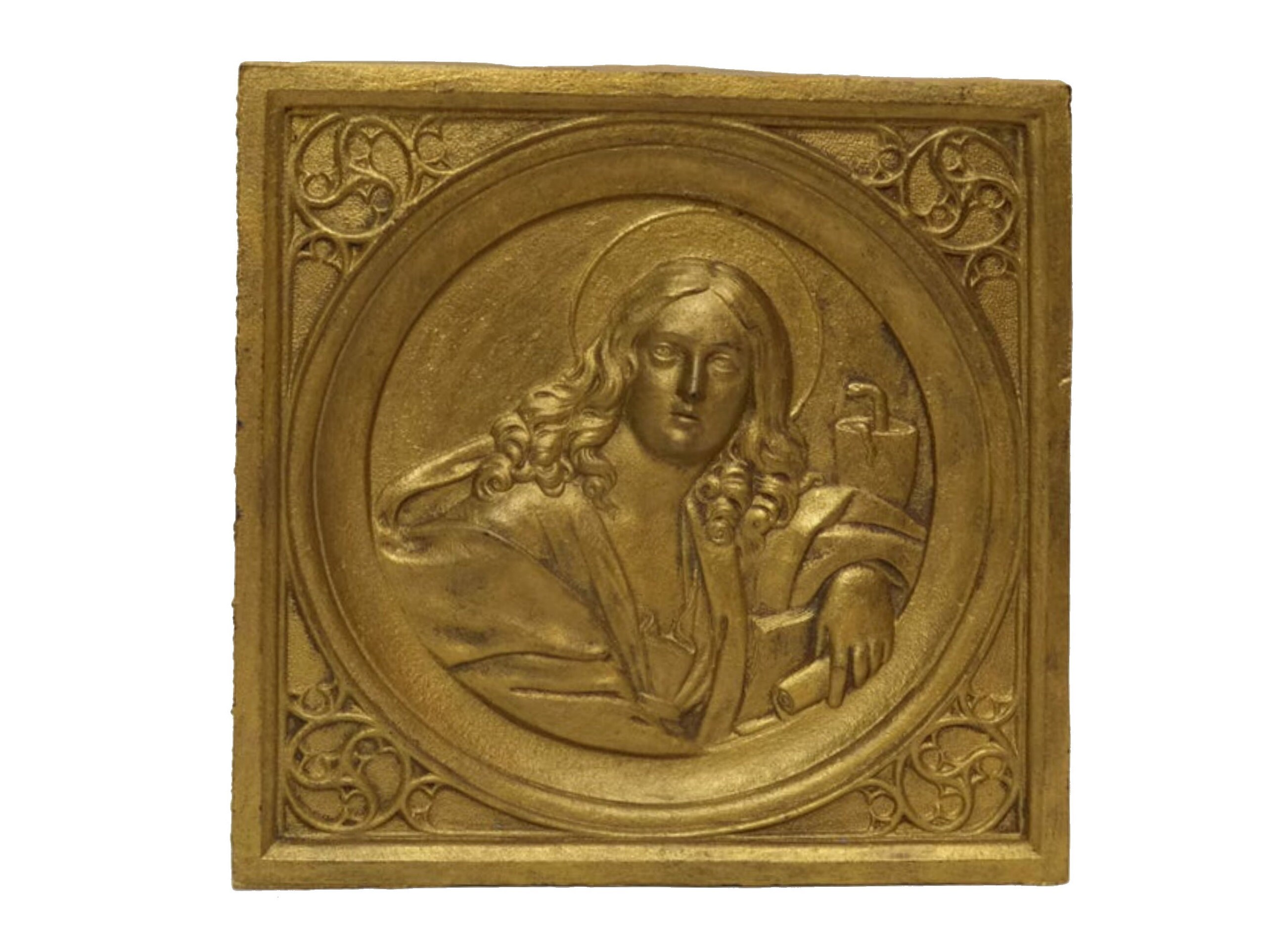 Antique Saint John Wall Plaque, French Religious Art