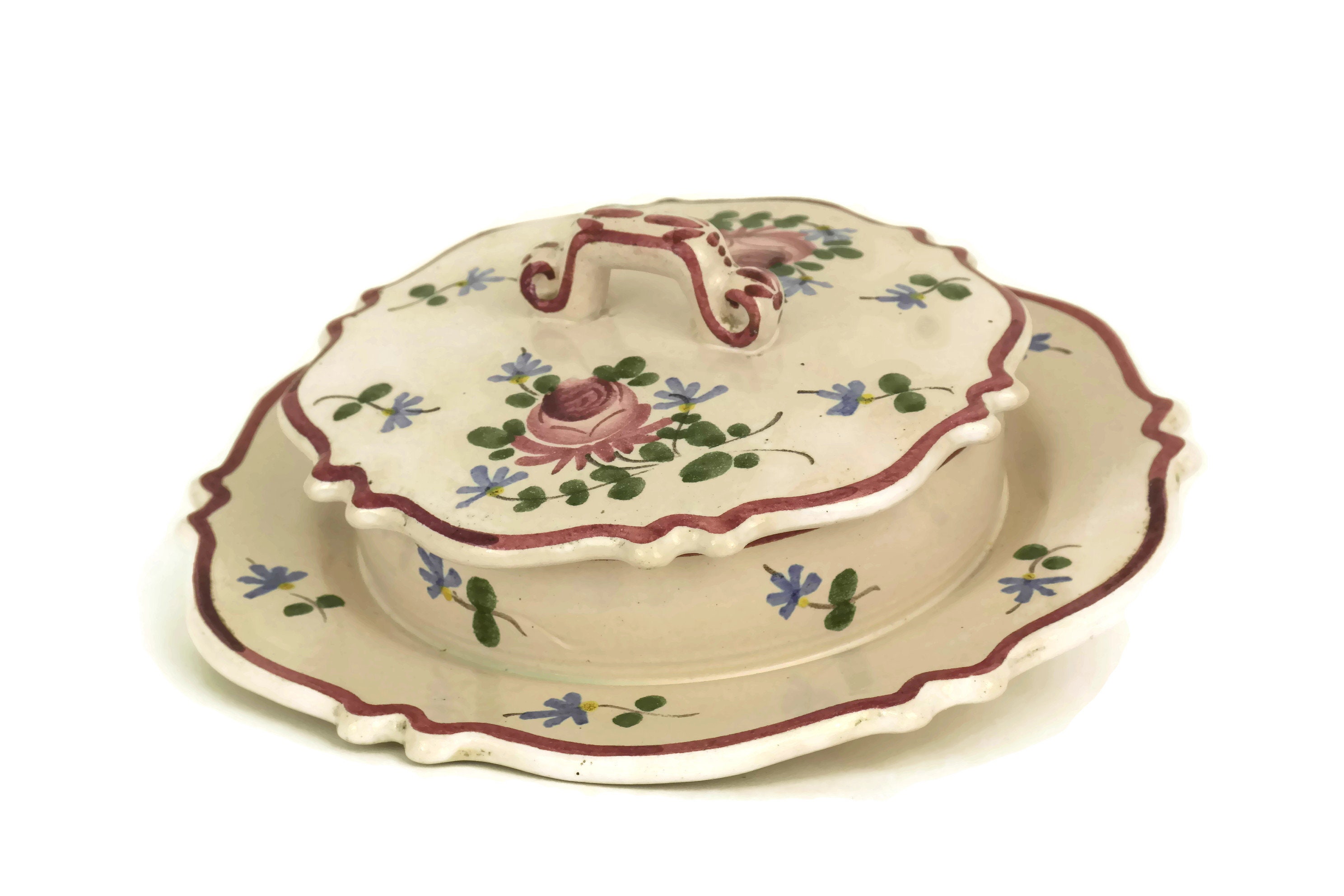 French Hand Painted Butter Dish