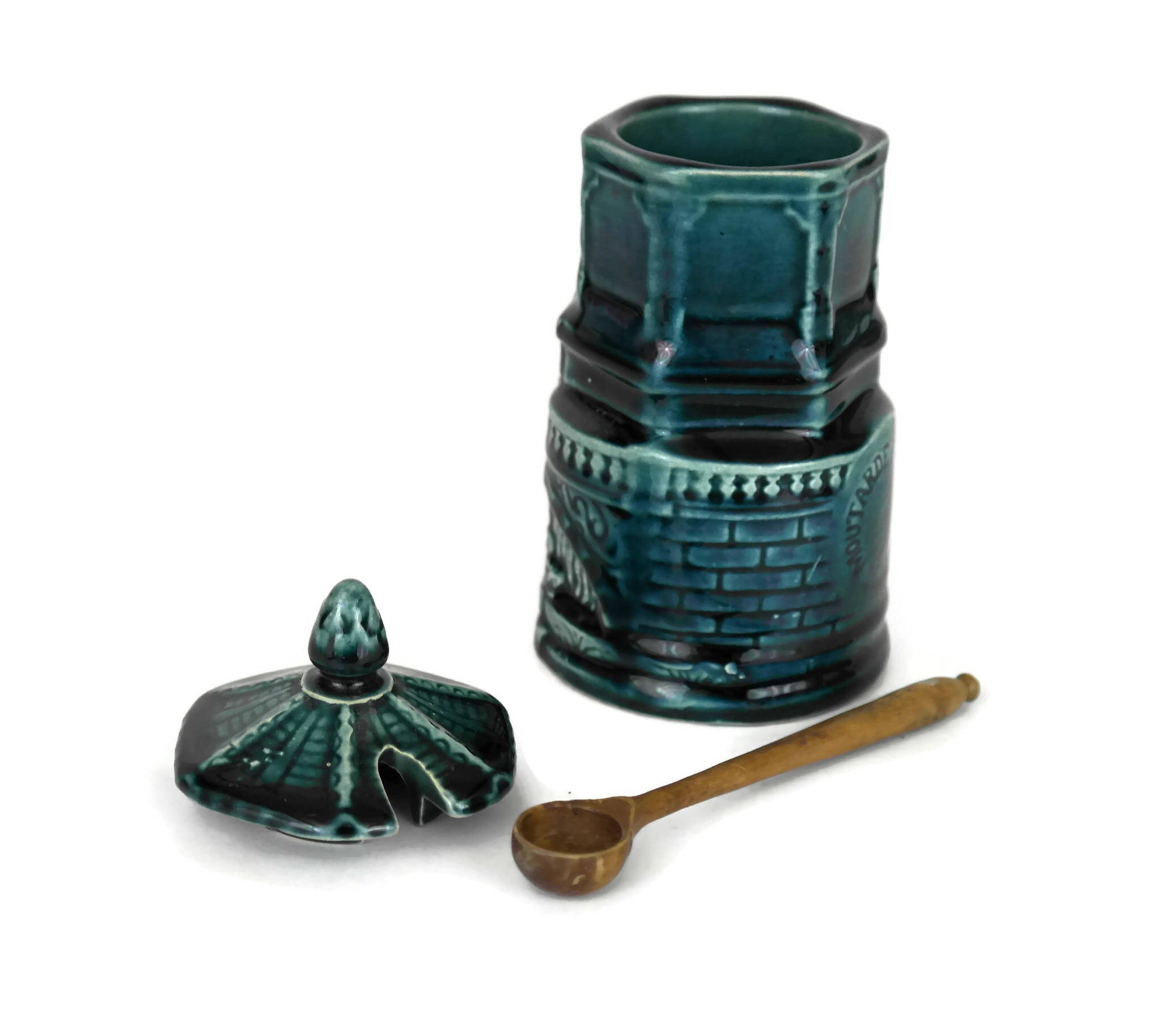 Antique Majolica French Mustard Pot. Glazed Ceramic Philippe Dijon