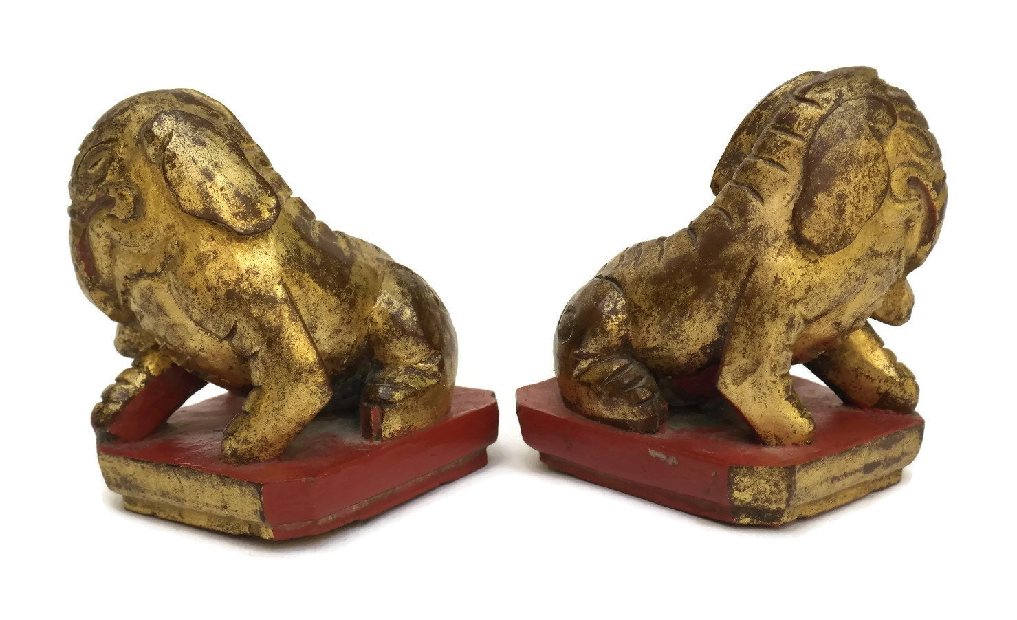 Antique Chinese Elephant Figurines, Pair of 19th Century Carved Gilt