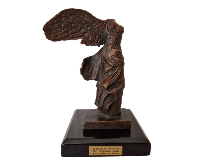 French Bronze Reproduction of Winged Victory Statuette, Vintage Figurine of the Nike of Samothrace