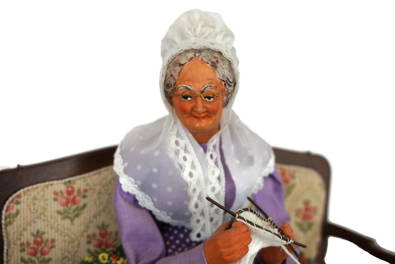 Old Lady and Man Folk Art Dolls French Santon Couple image 4