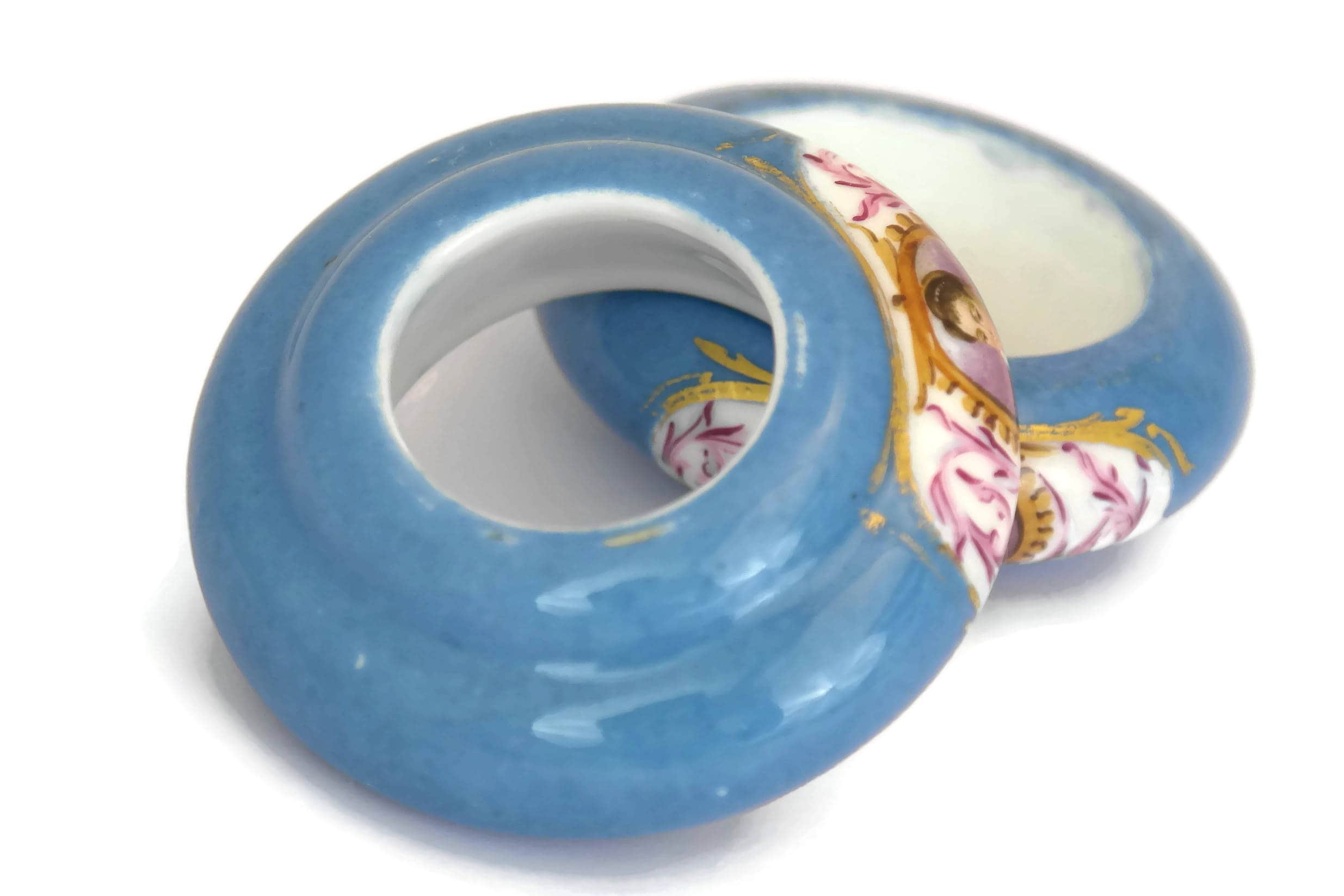 Antique Oil Lamp Rings. Hand Painted French Porcelain Women Portraits