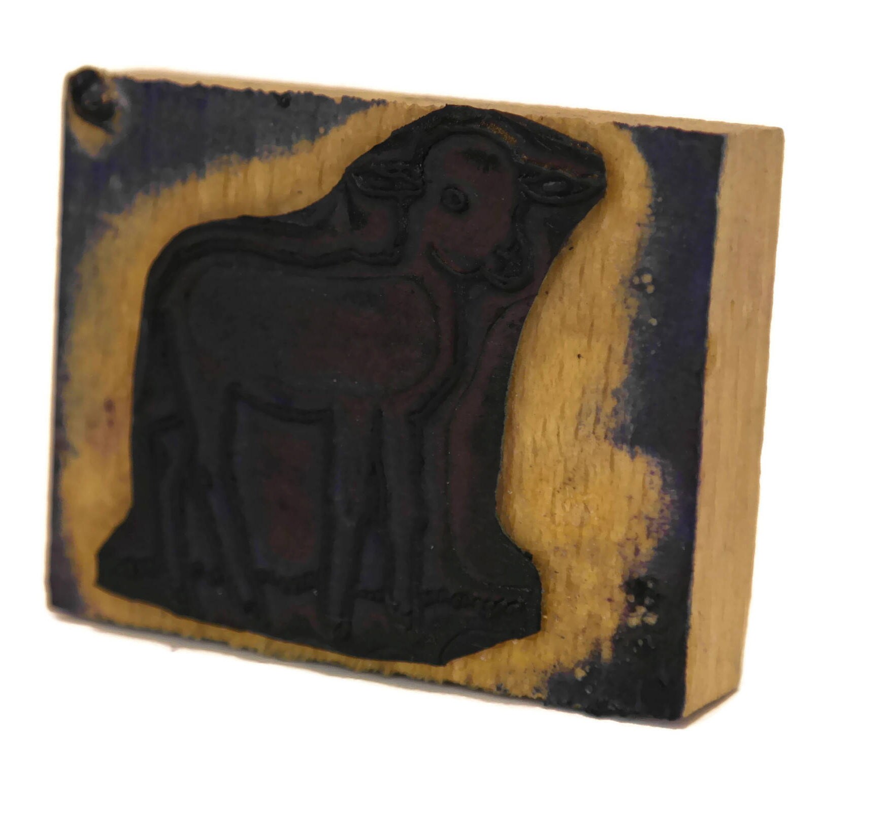 Lamb Rubber Stamp Wood Print Block.