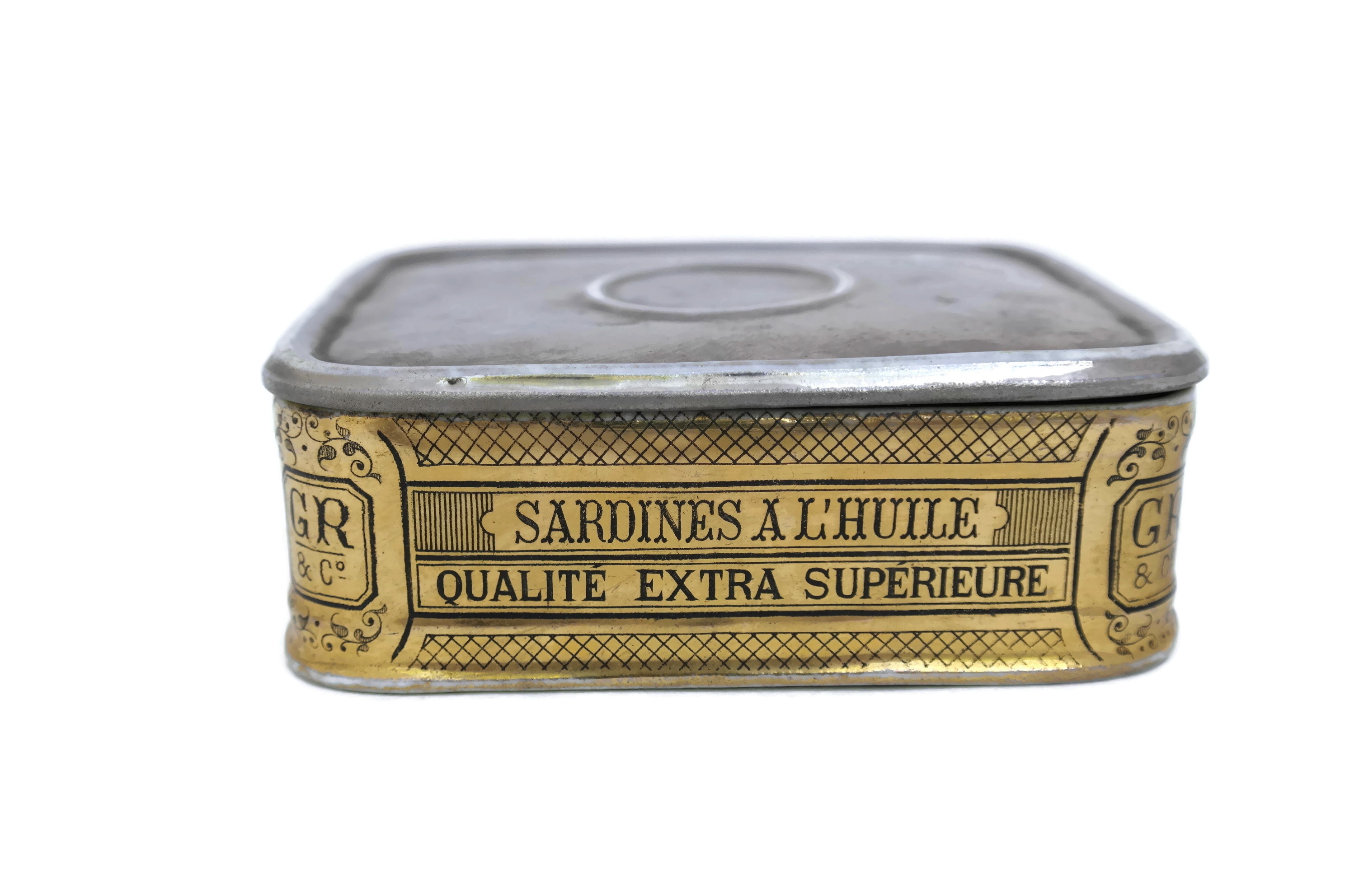 French Antique Porcelain Sardines in Oil Box. Trompe L'oeil Ceramic