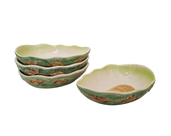 Vintage Avocado Serving Bowls by Francesco Guarino, Set of 4, Italian Majolica Ceramic Guacamole and Snack Dishes