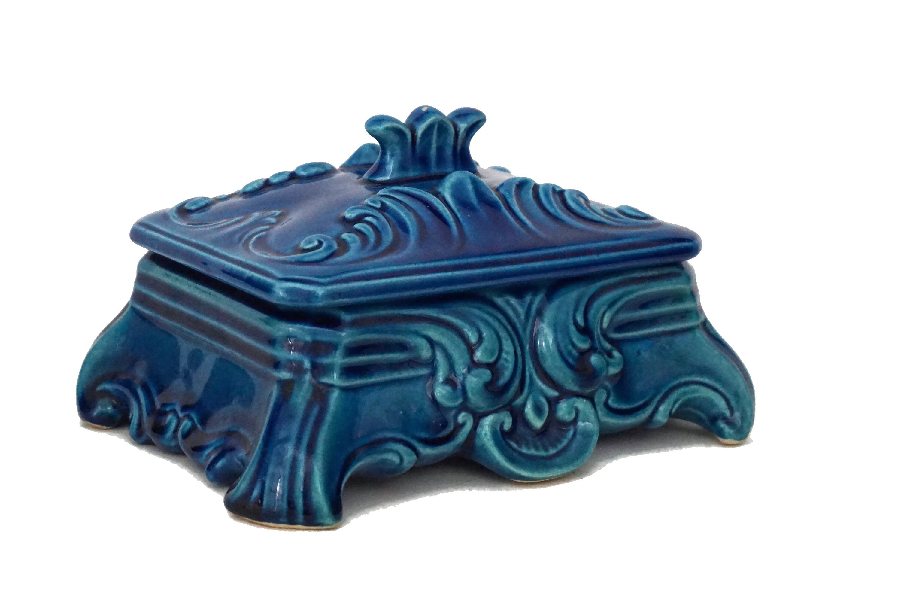 Art Nouveau Ceramic Jewelry Box by St Clement, French Antique Majolica