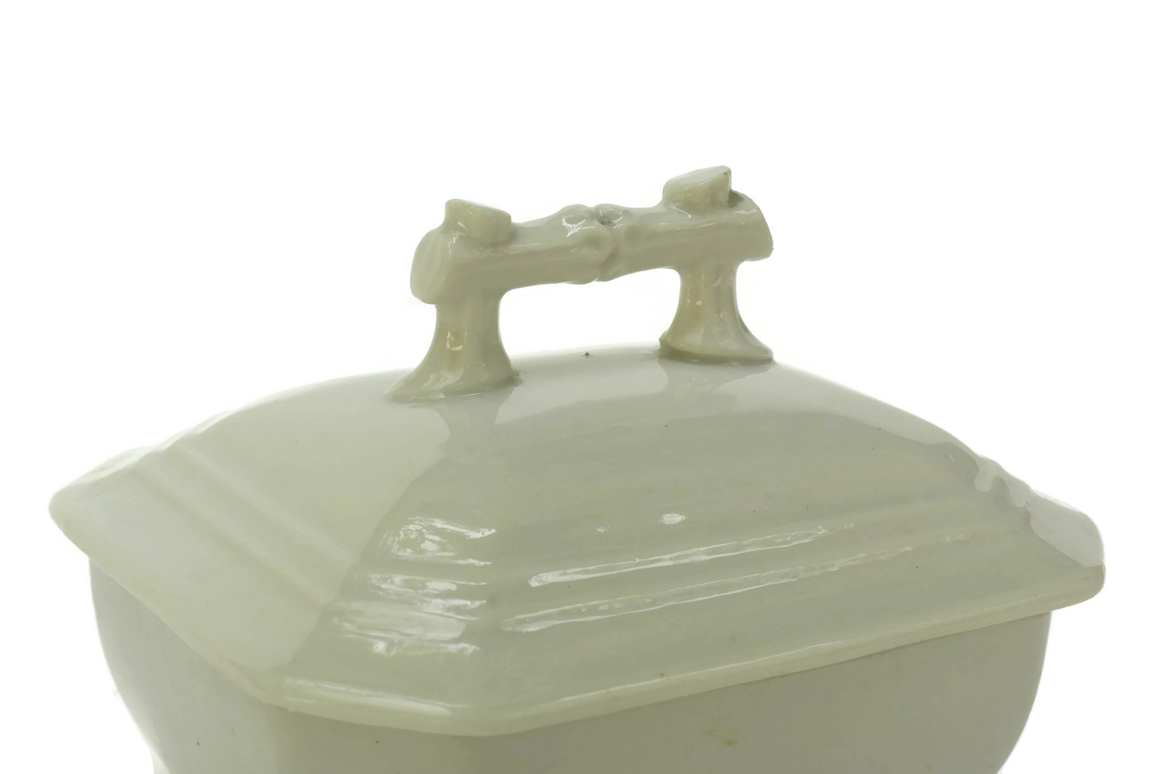 Antique White Porcelain Soap Dish with Lid.