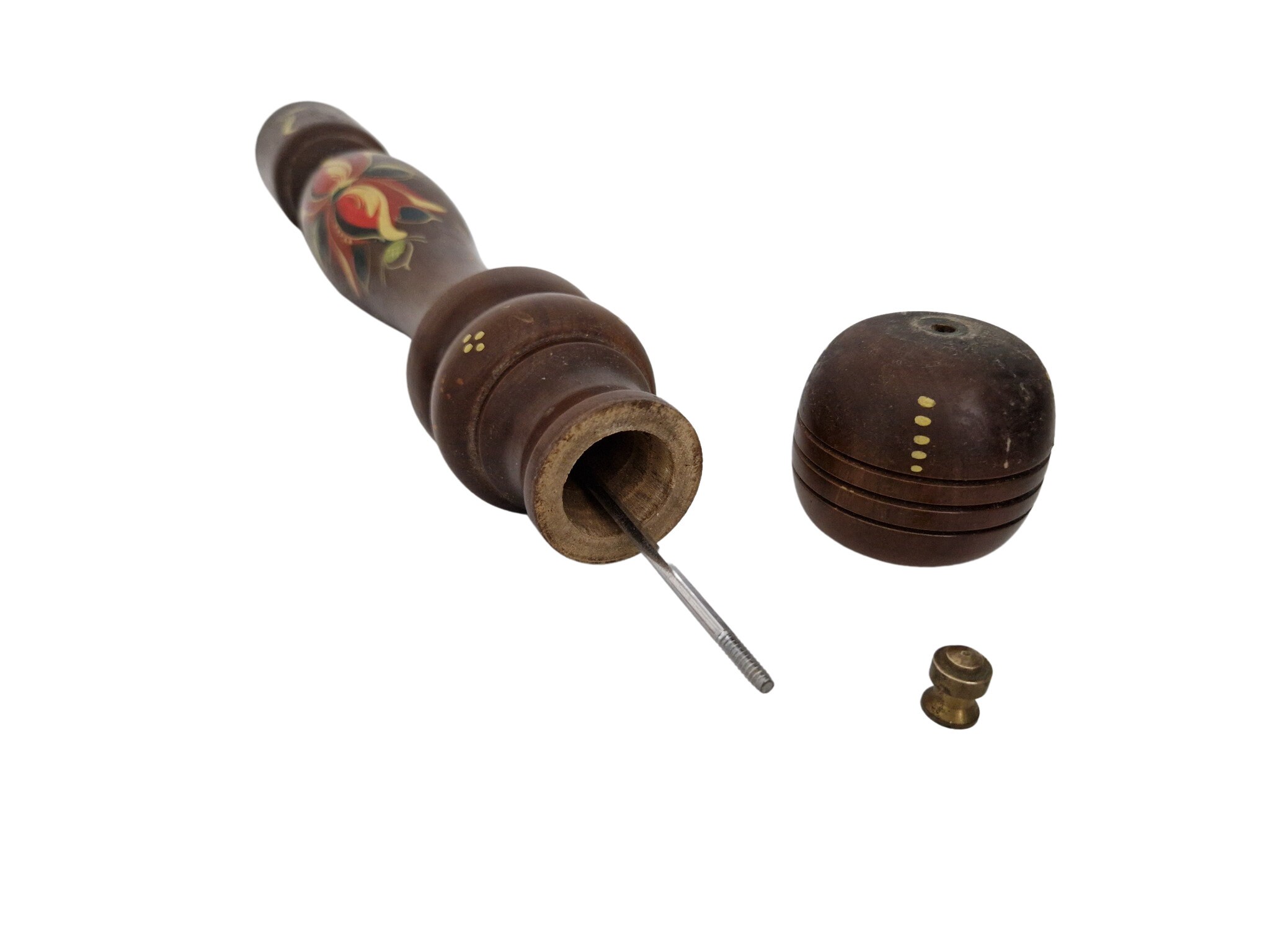 Wooden Italian Pepper Grinder Mill with Hand Painted Folk Art Flowers