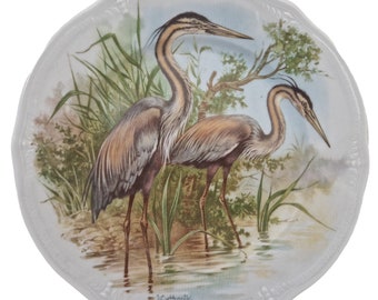 Limoges Porcelain Heron Collector Plate, Riverside Home Decor