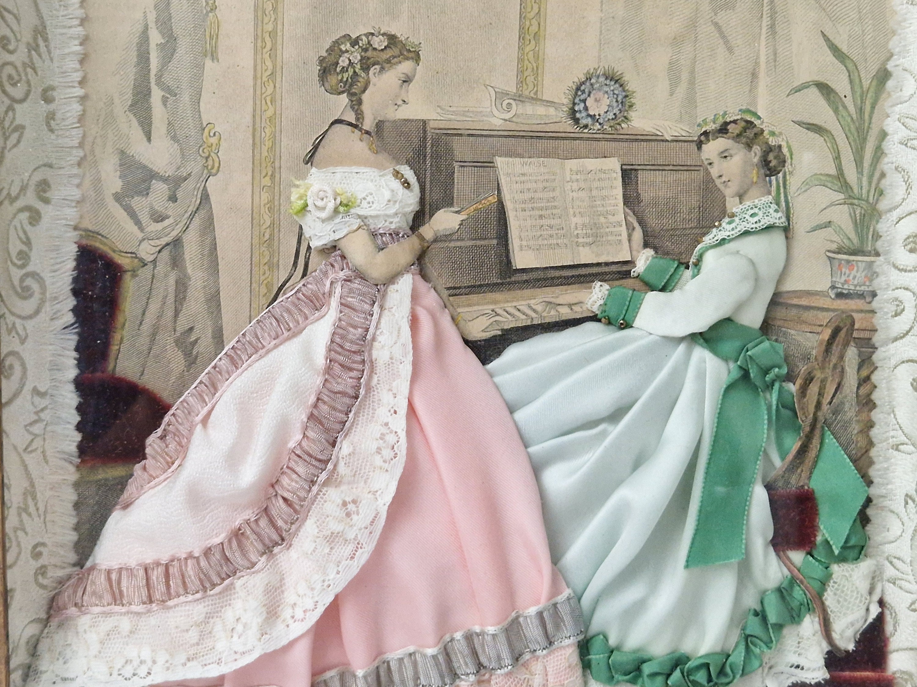 French Victorian Fashion Shadow Box, Antique Diorama of La Mode