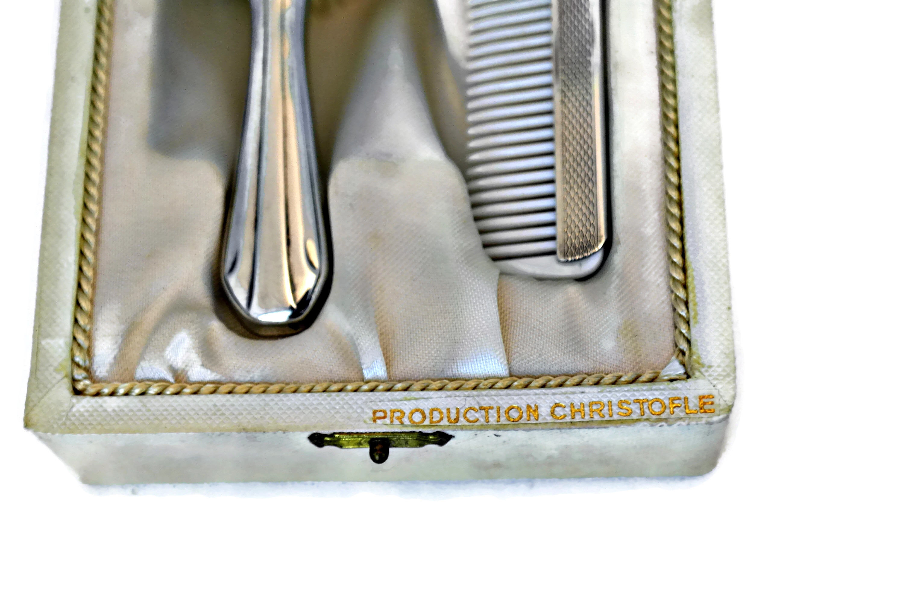 Christofle Silver Baby Brush and Comb Set. Art Deco Baptism Gift