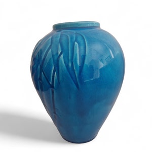 Turquoise Ceramic Vase with Bamboo Motif
